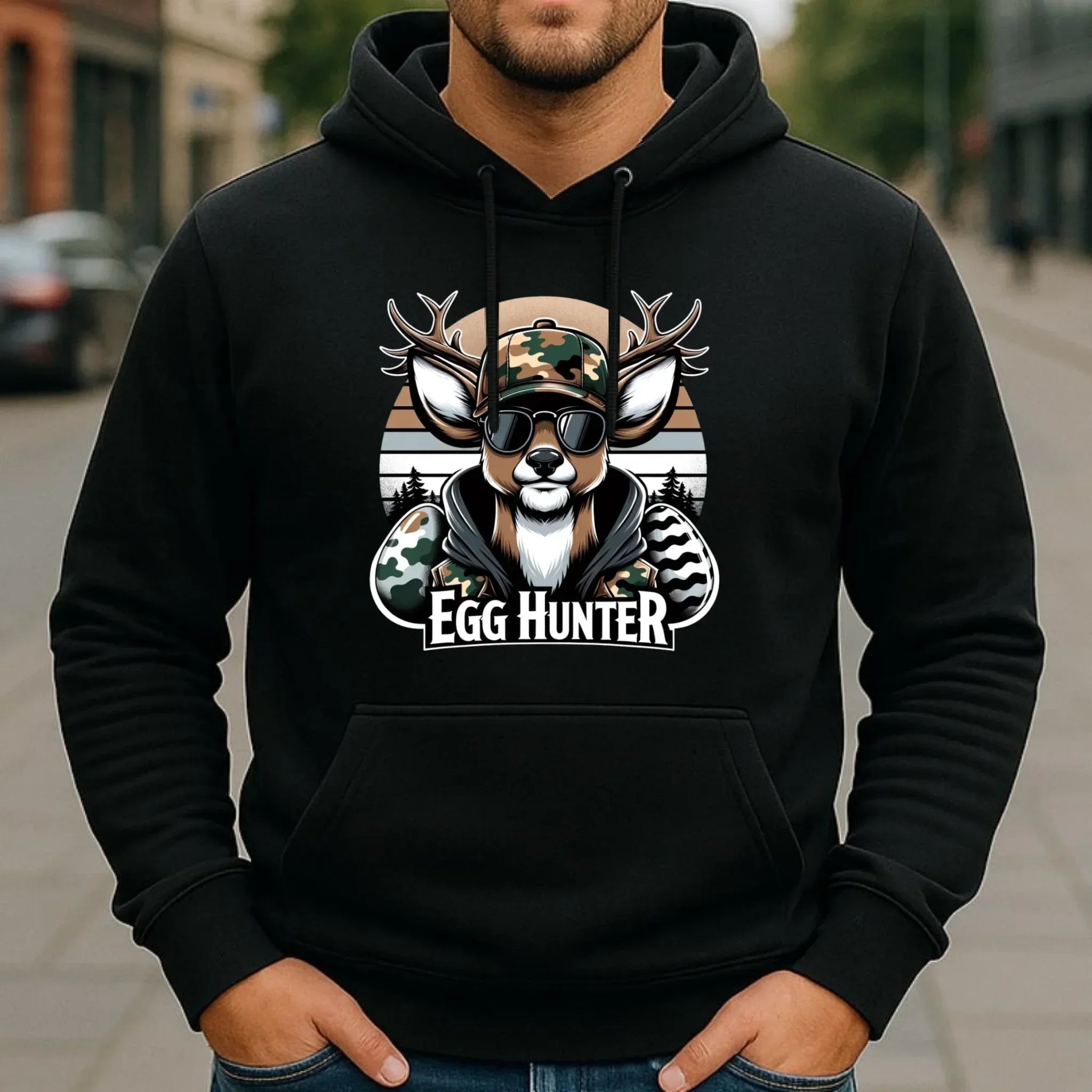 Bluza męska z kapturem wielkanocna - Jeleń Survival Egg hunter WN19 - StoryCups.pl