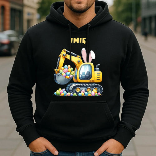 Bluza męska z kapturem na Wielkanoc - Koparka z pisankami - personalizowana WN17 - StoryCups.pl