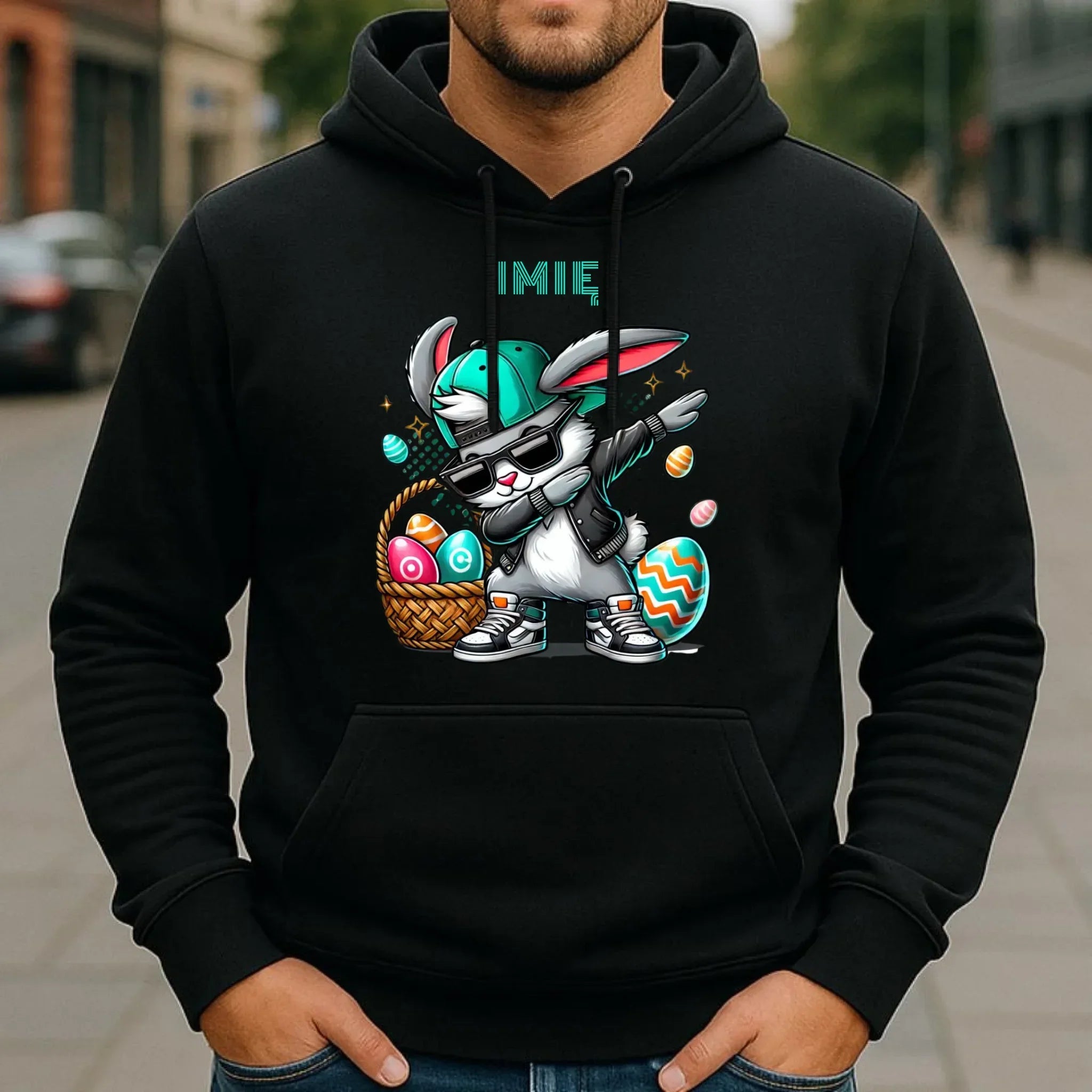 Bluza męska z kapturem wielkanocna - Zajączek Dab dance - personalizowana WN09 - StoryCups.pl