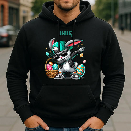 Bluza męska z kapturem wielkanocna - Zajączek Dab dance - personalizowana WN09 - StoryCups.pl