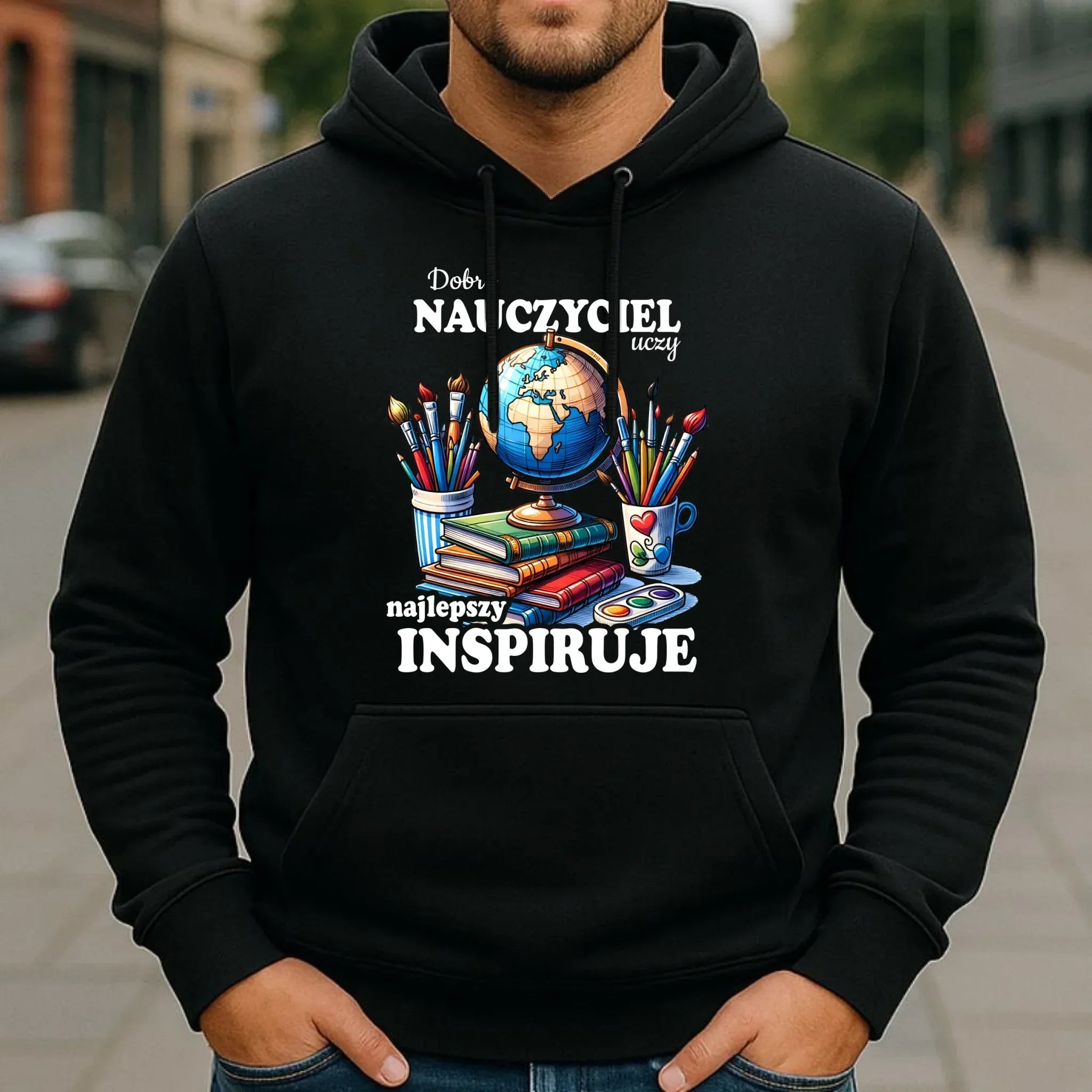 Bluza z kapturem dla nauczyciela - Dobry nauczyciel uczy najlepszy inspiruje N72 - StoryCups.pl