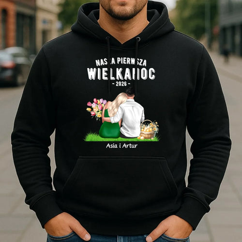 Bluza męska z kapturem wielkanocna dla par - Nasza pierwsza Wielkanoc - personalizowana WN16 - StoryCups.pl