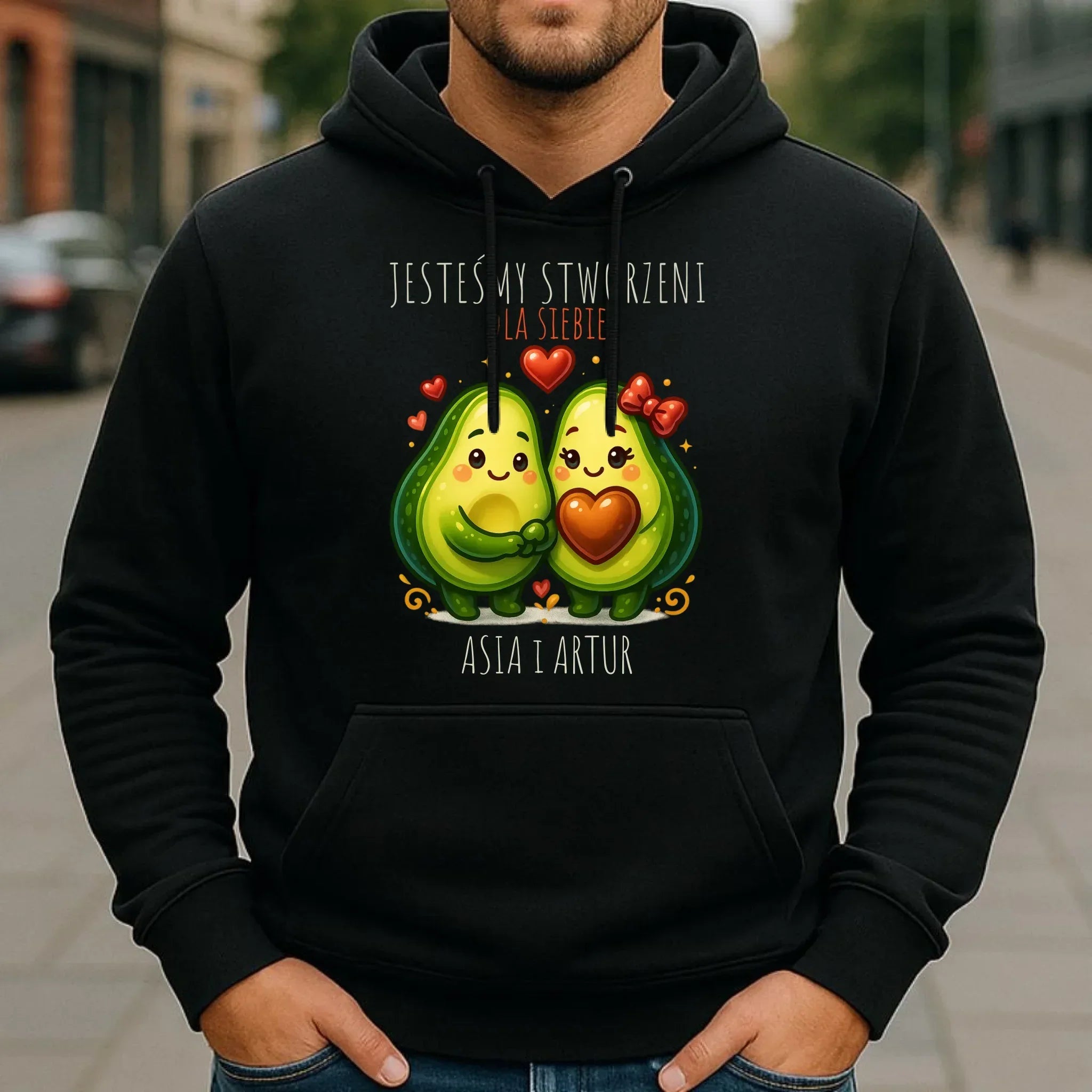 Bluza męska z kapturem - Awokado Stworzeni dla siebie - personalizowana W91 - StoryCups.pl