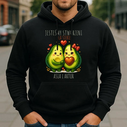Bluza męska z kapturem - Awokado Stworzeni dla siebie - personalizowana W91 - StoryCups.pl