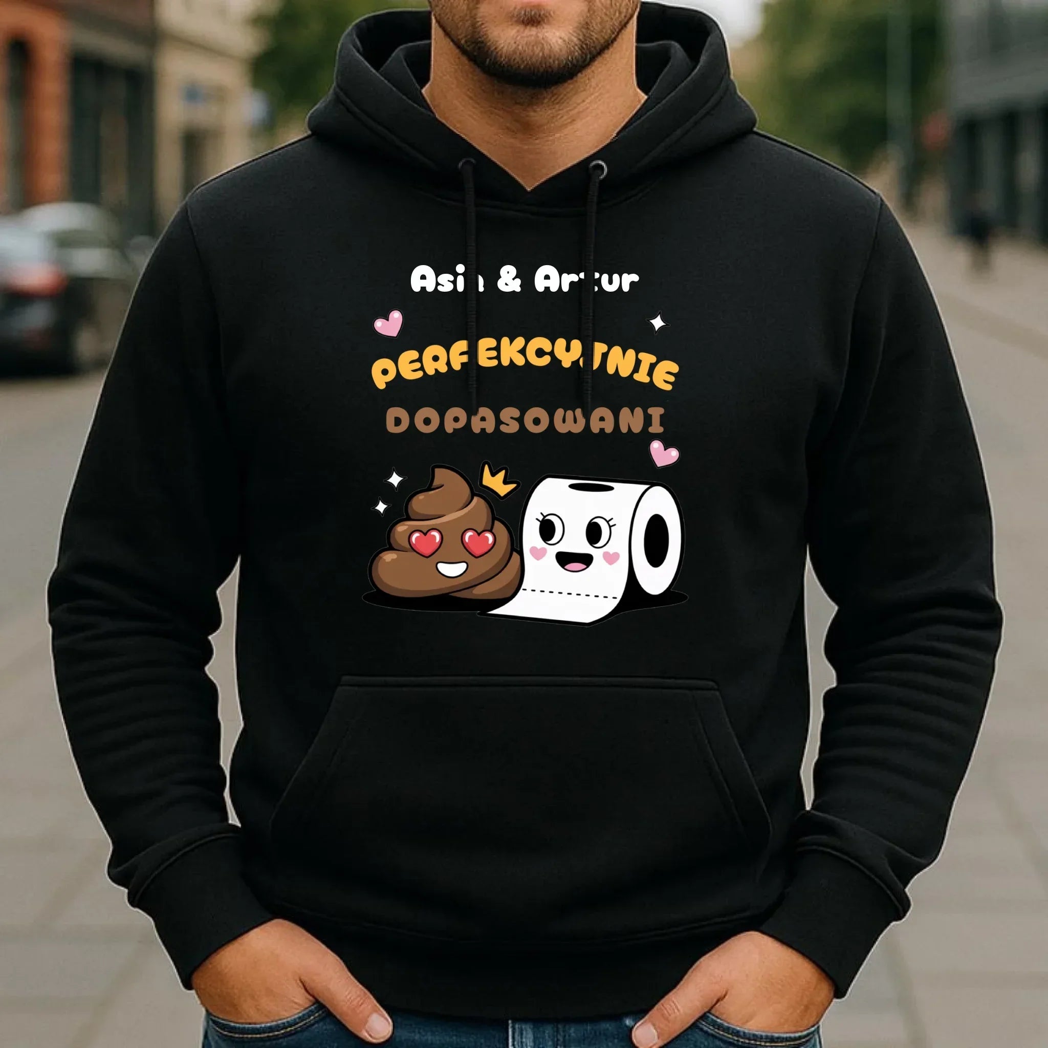Bluza męska z kapturem - Perfekcyjnie dopasowani - personalizowana W81 - StoryCups.pl