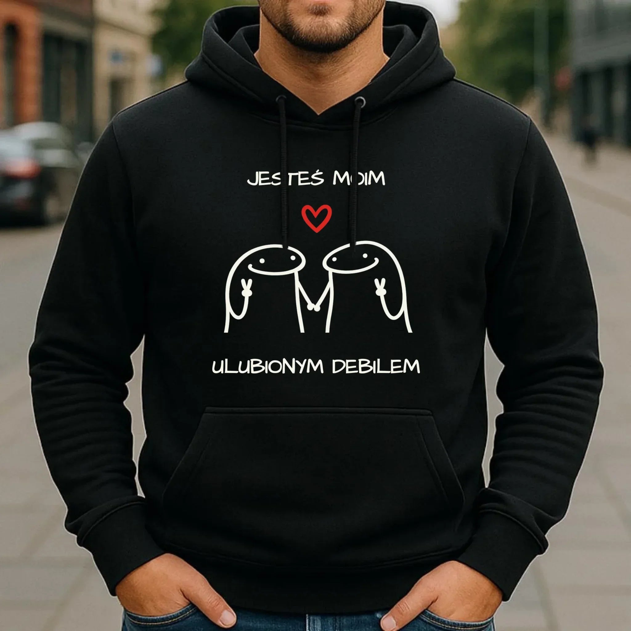 Bluza męska z kapturem - Jesteś moim ulubionym debilem W78 - StoryCups.pl
