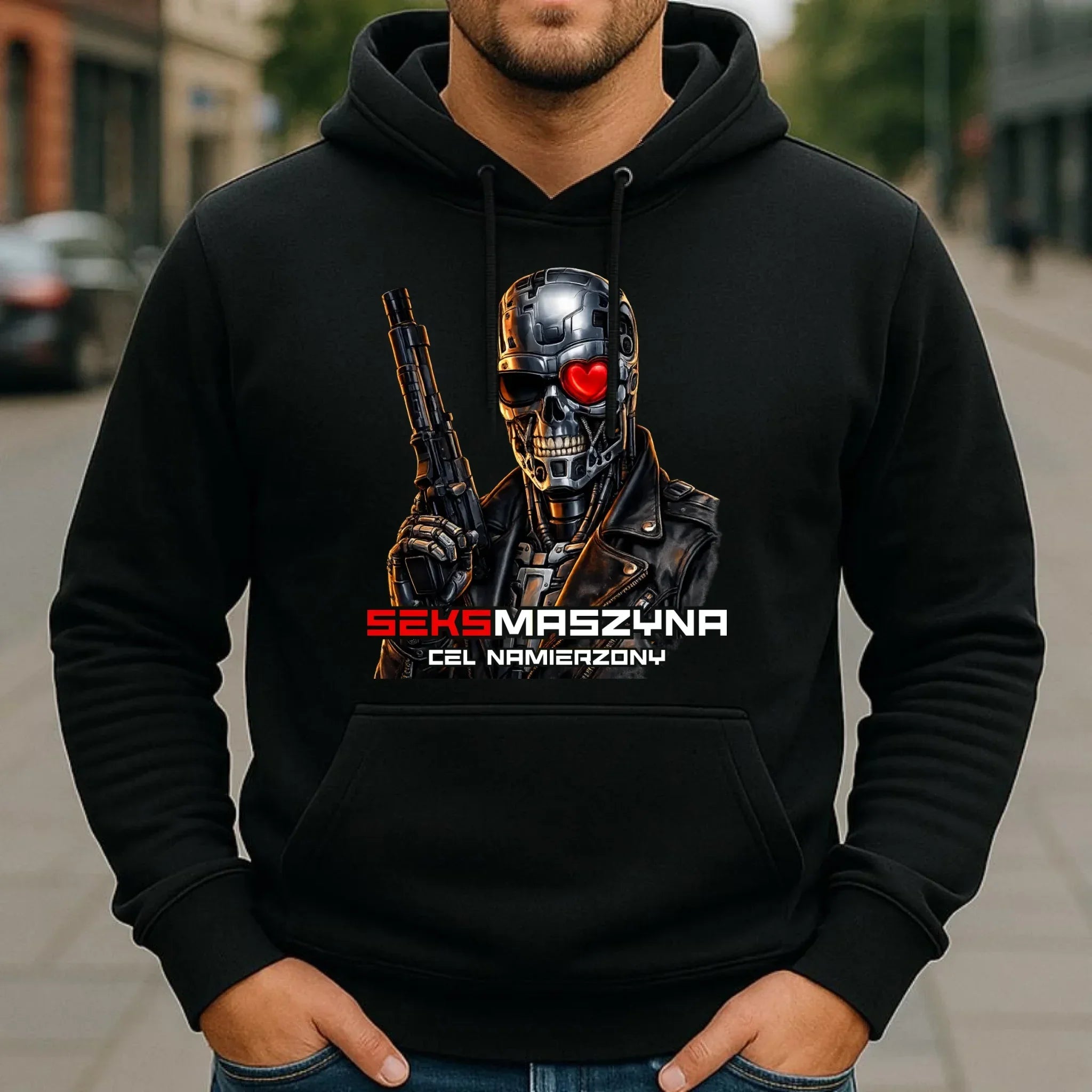 Bluza męska z kapturem dla faceta - Cyborg z sercem Seks maszyna DCH32 - StoryCups.pl