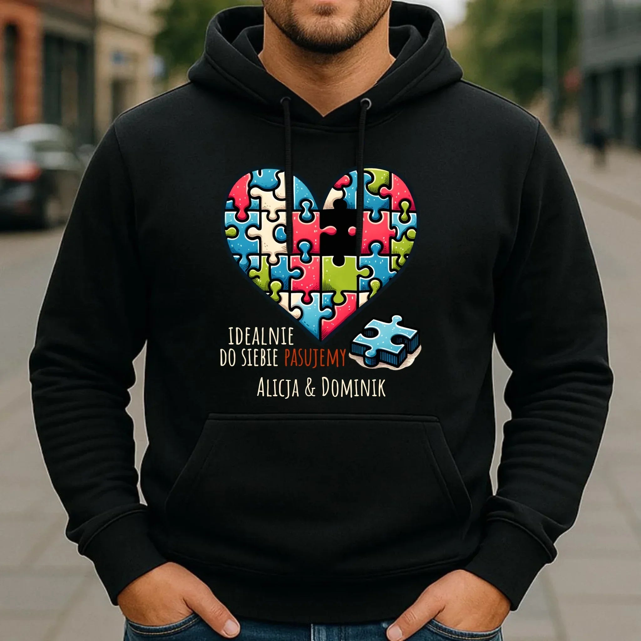 Bluza męska z kapturem - Idealnie do siebie pasujemy - personalizowana W44 - StoryCups.pl