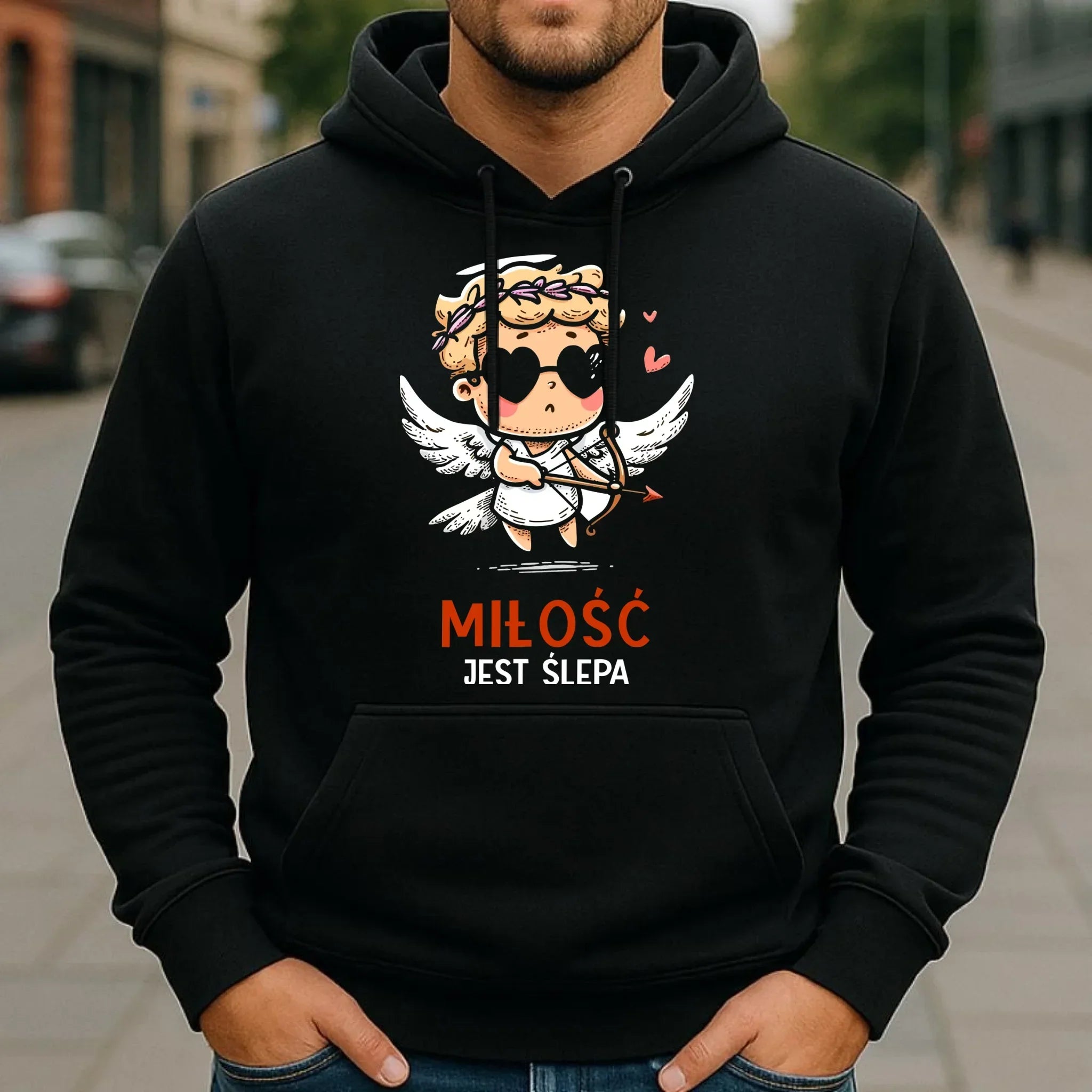 Bluza męska z kapturem - Miłość jest ślepa W48 - StoryCups.pl