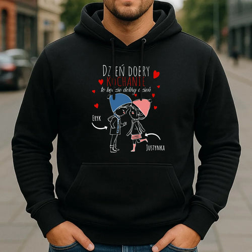 Bluza męska z kapturem dla par - Dzień dobry Kochanie - personalizowana W10 - StoryCups.pl