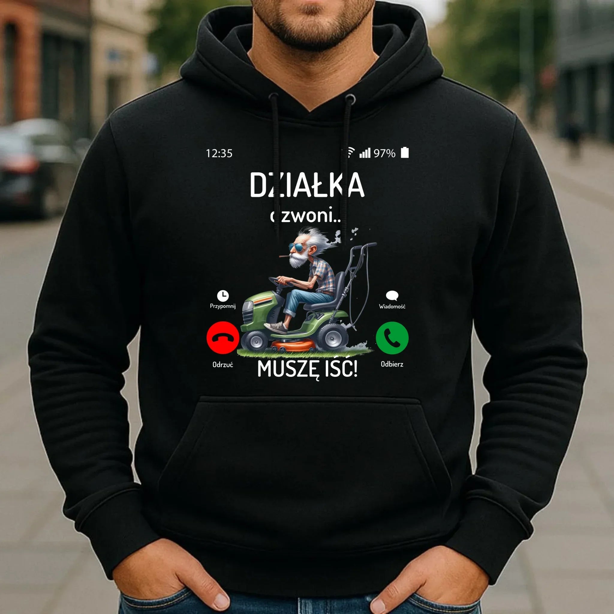 Bluza z kapturem dla dziadka - Działka dzwoni muszę iść D35 - StoryCups.pl