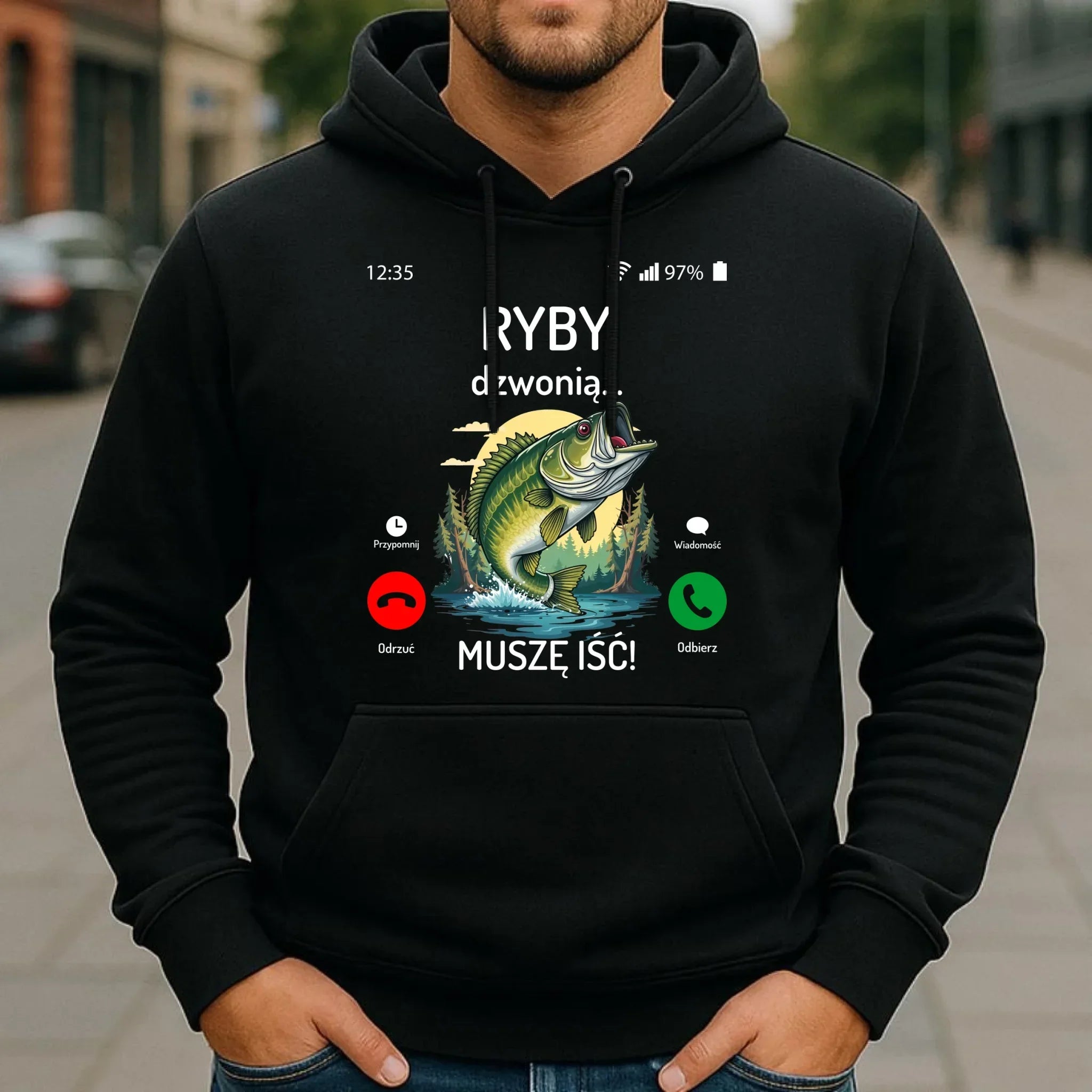 Bluza z kapturem dla dziadka wędkarza - Ryby dzwonią muszę iść D37 - StoryCups.pl