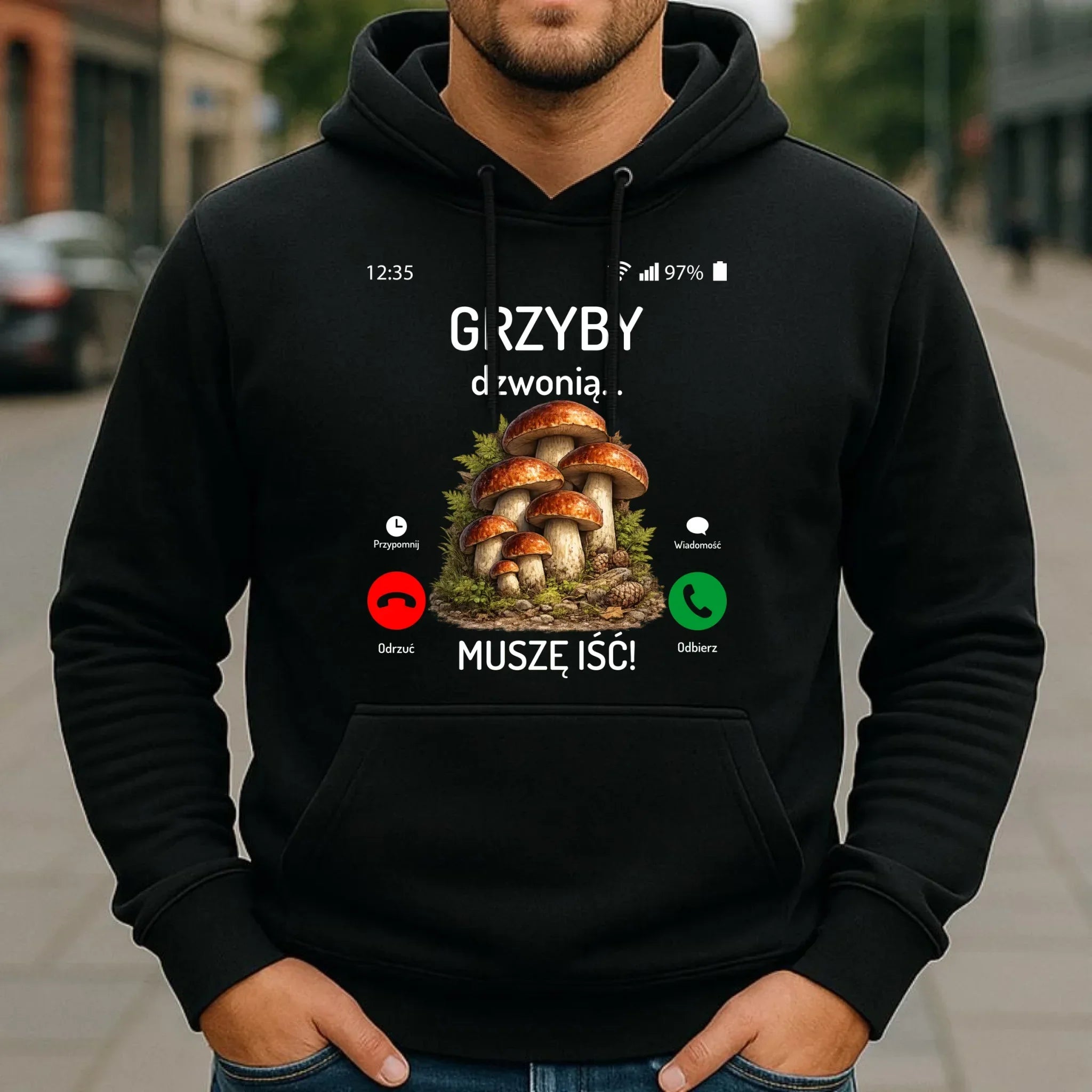 Bluza z kapturem dla dziadka grzybiarza - Grzyby dzwonią muszę iść D36 - StoryCups.pl