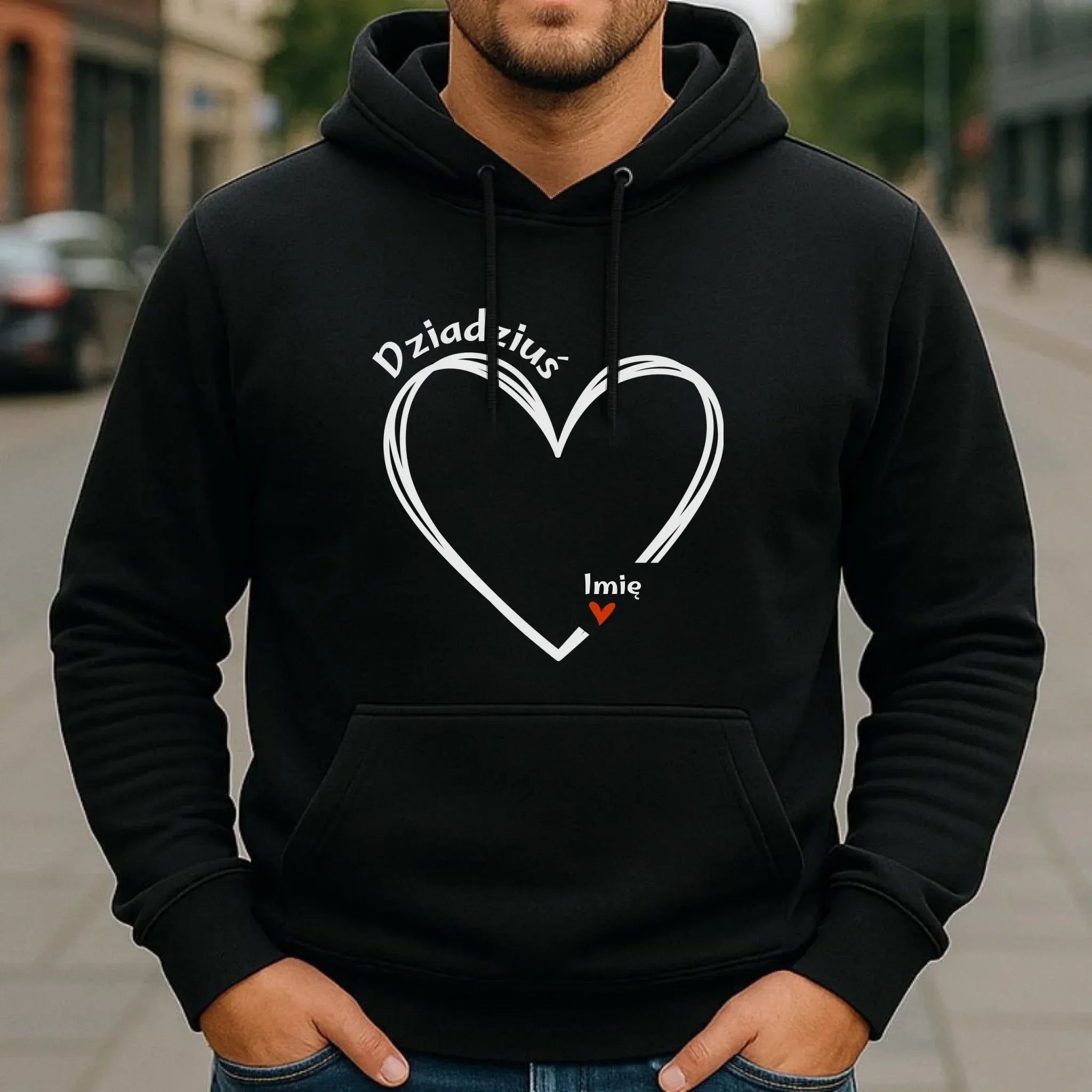 Bluza z kapturem dla dziadka - Serce z imionami wnuków 1-7 - personalizowana D26 - StoryCups.pl