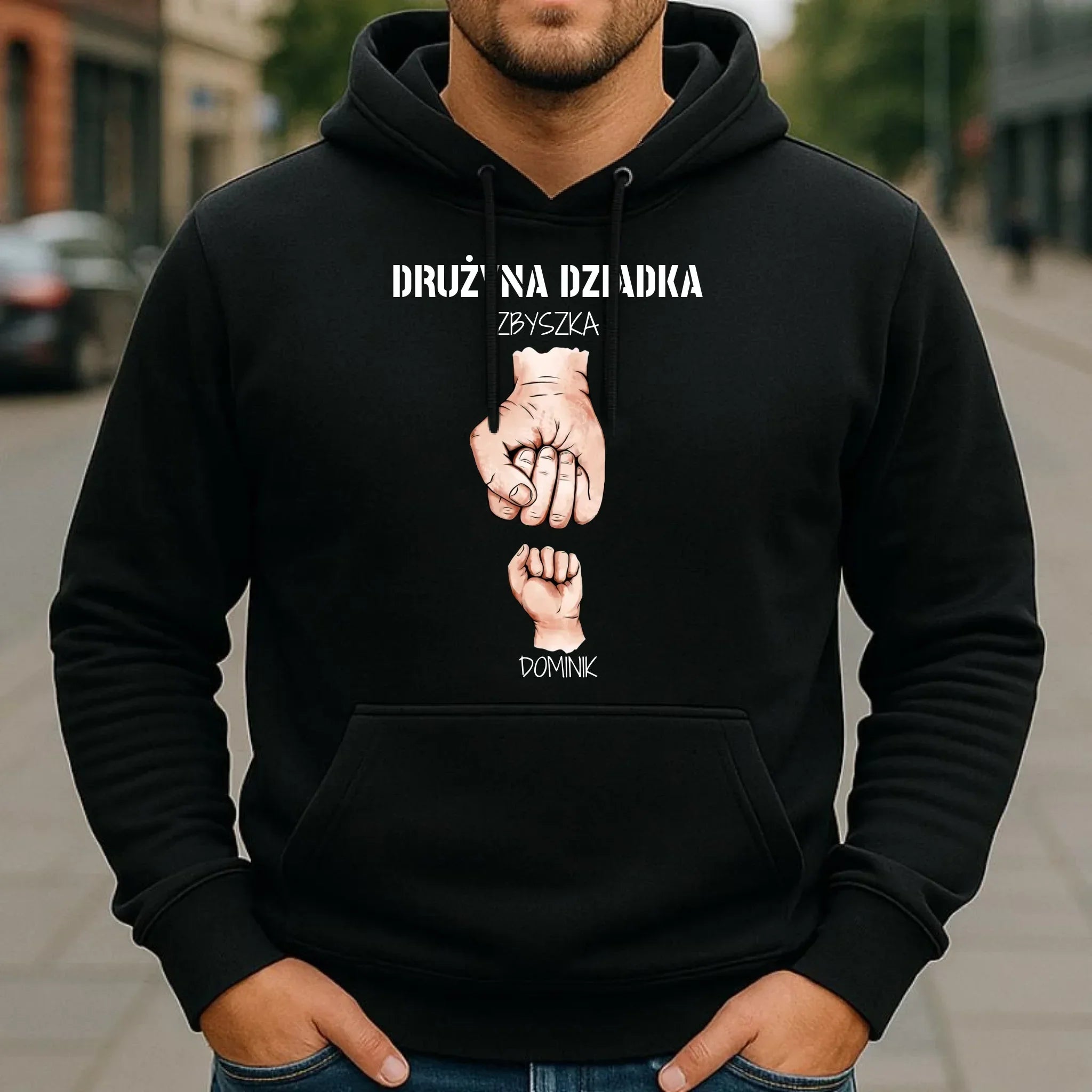 Bluza z kapturem dla dziadka - Drużyna dziadka 1-6 imion wnuków - personalizowana D07 - StoryCups.pl