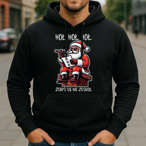 Bluza męska z kapturem świąteczna - Śmieszny prezent na Mikołaja - Hoł hoł hoł żebyś się nie zesroł BN156 - StoryCups.pl