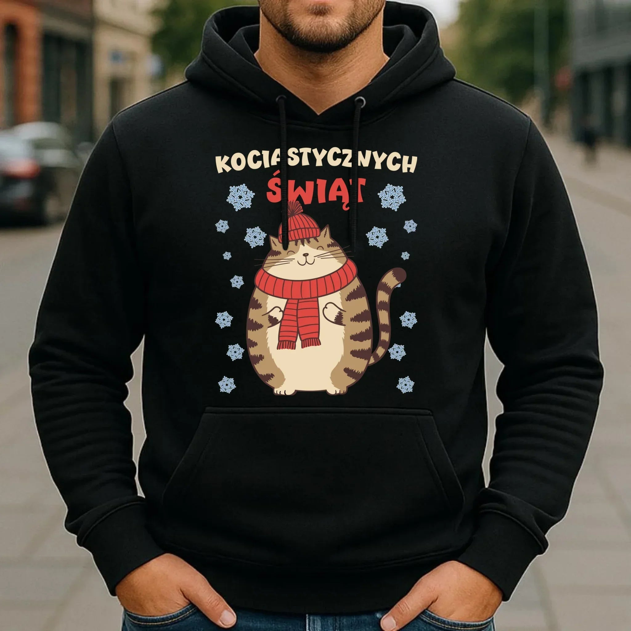 Bluza męska z kapturem świąteczna - prezent na święta - Kociastycznych świąt BN154 - StoryCups.pl