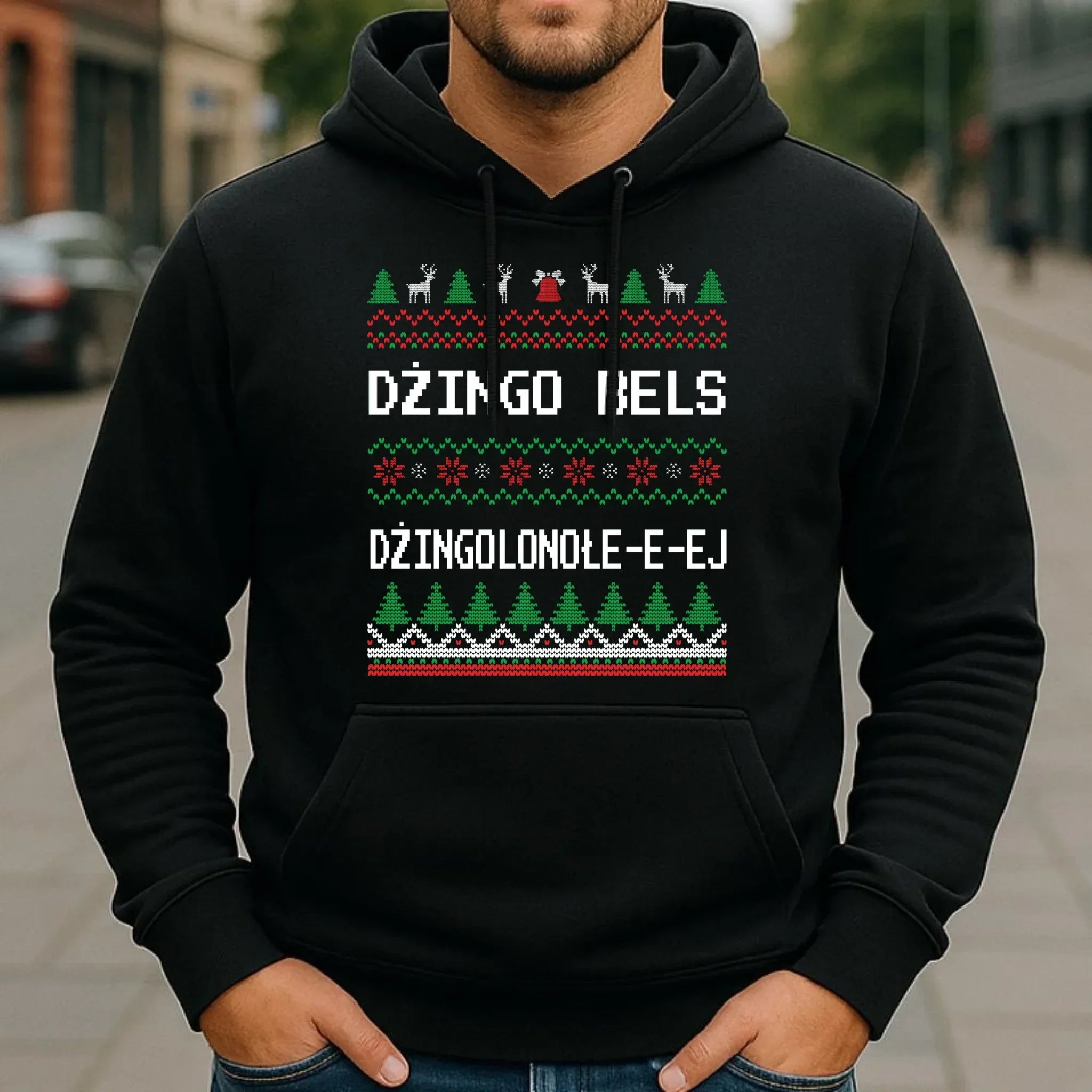 Bluza męska z kapturem świąteczna - prezent na Święta - Dżingo bels BN11 - StoryCups.pl
