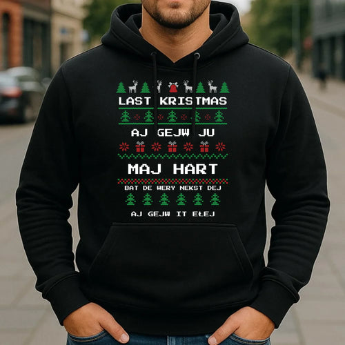 Bluza męska z kapturem świąteczna - Last kristmas aj gejw ju maj hart BN13 - StoryCups.pl