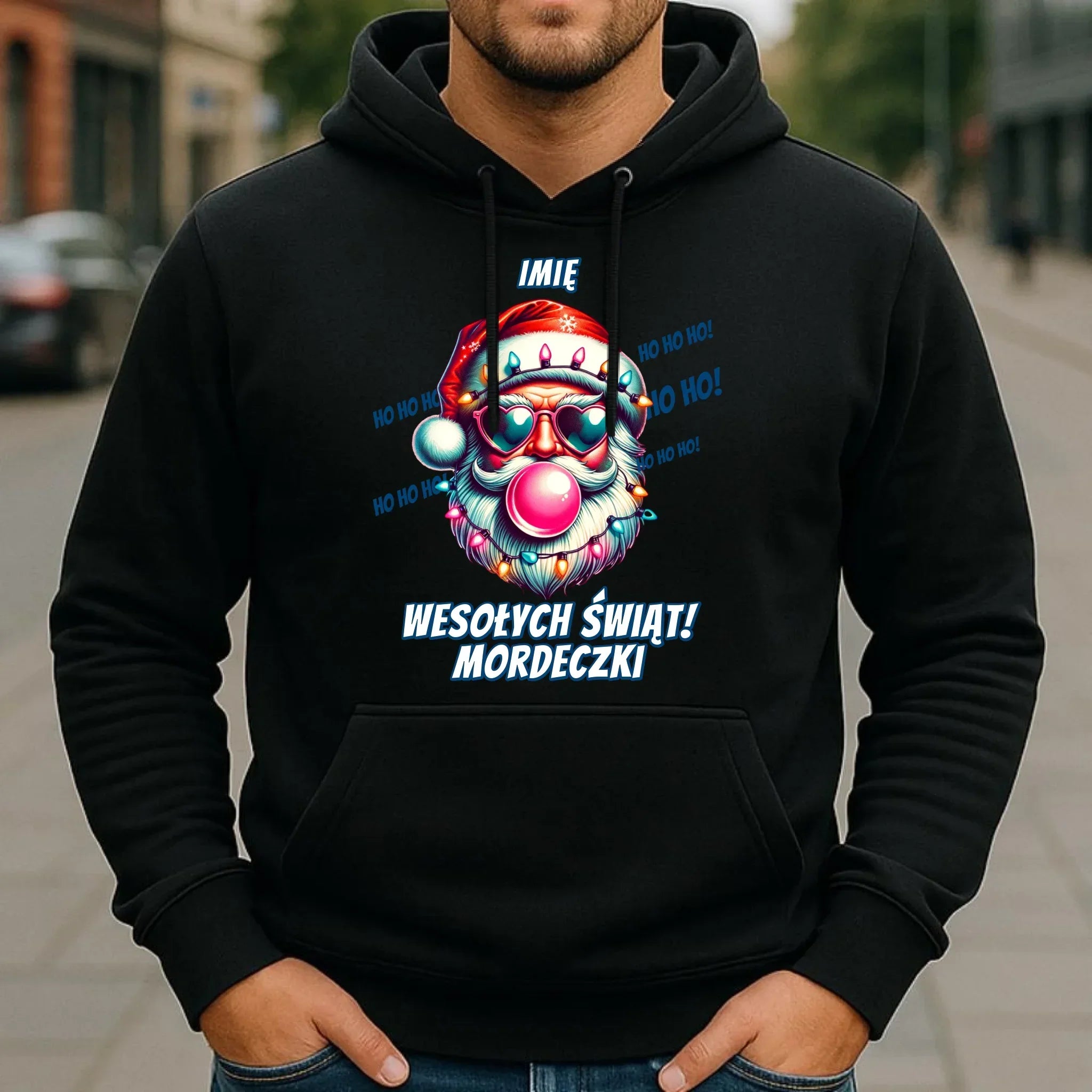 Bluza męska z kapturem świąteczna - Mikołaj Wesołych Świąt Mordeczki - personalizowana BN17 - StoryCups.pl