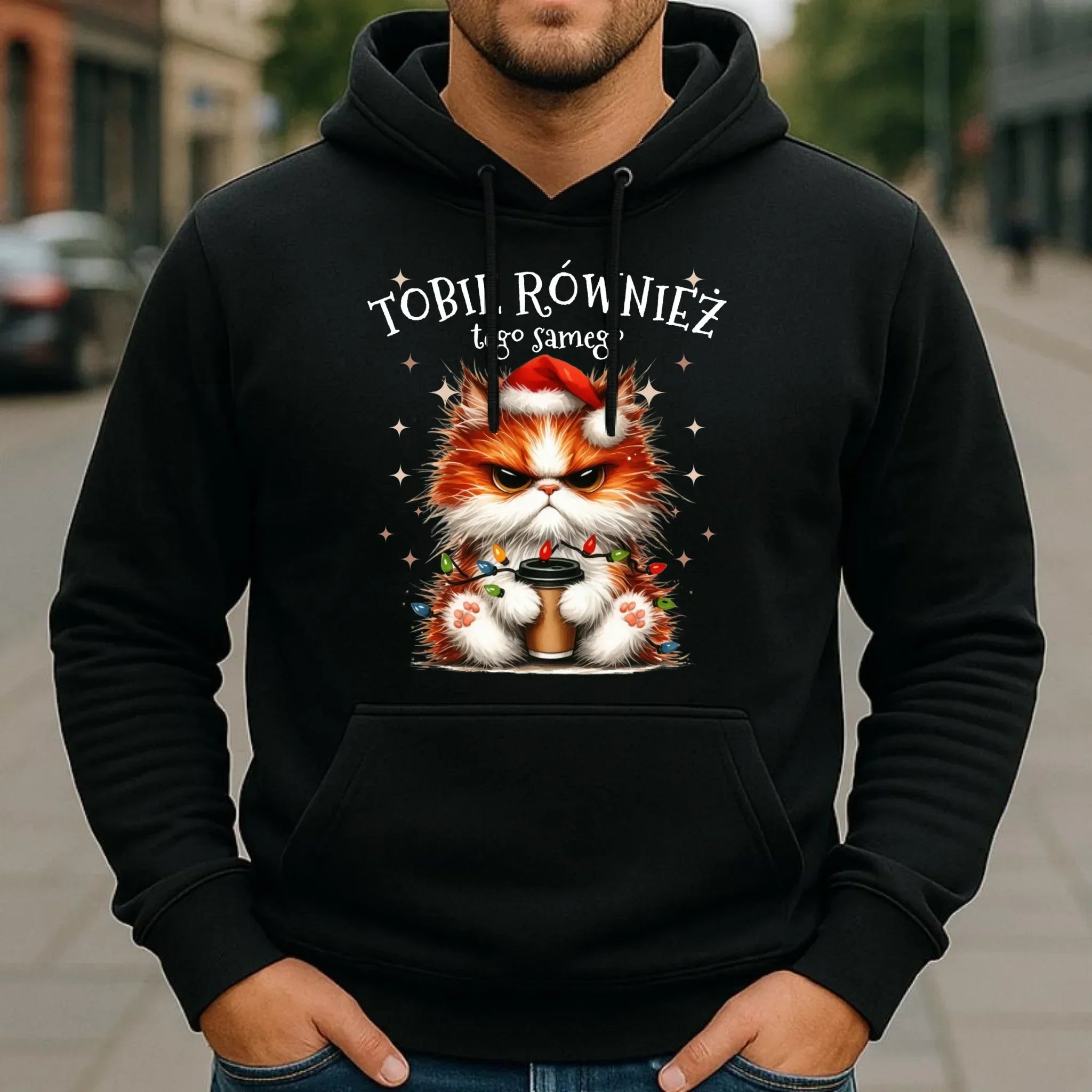 Bluza męska z kapturem świąteczna - Grumpy Cat Tobie również tego samego BN32 - StoryCups.pl