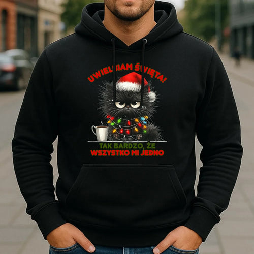 Bluza męska z kapturem świąteczna - Kot Maruda Wszystko mi jedno BN35 - StoryCups.pl