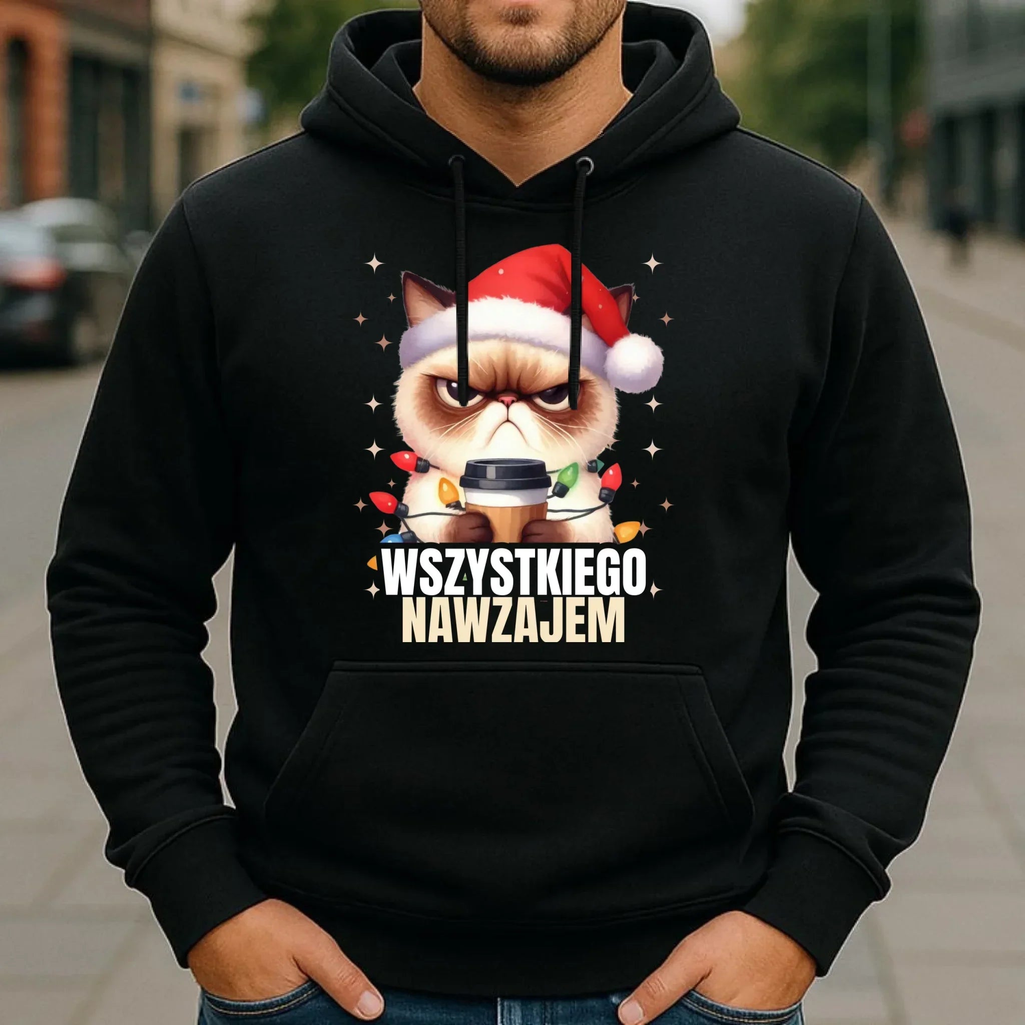 Bluza męska z kapturem świąteczna - Grumpy Cat Wszystkiego nawzajem BN33 - StoryCups.pl