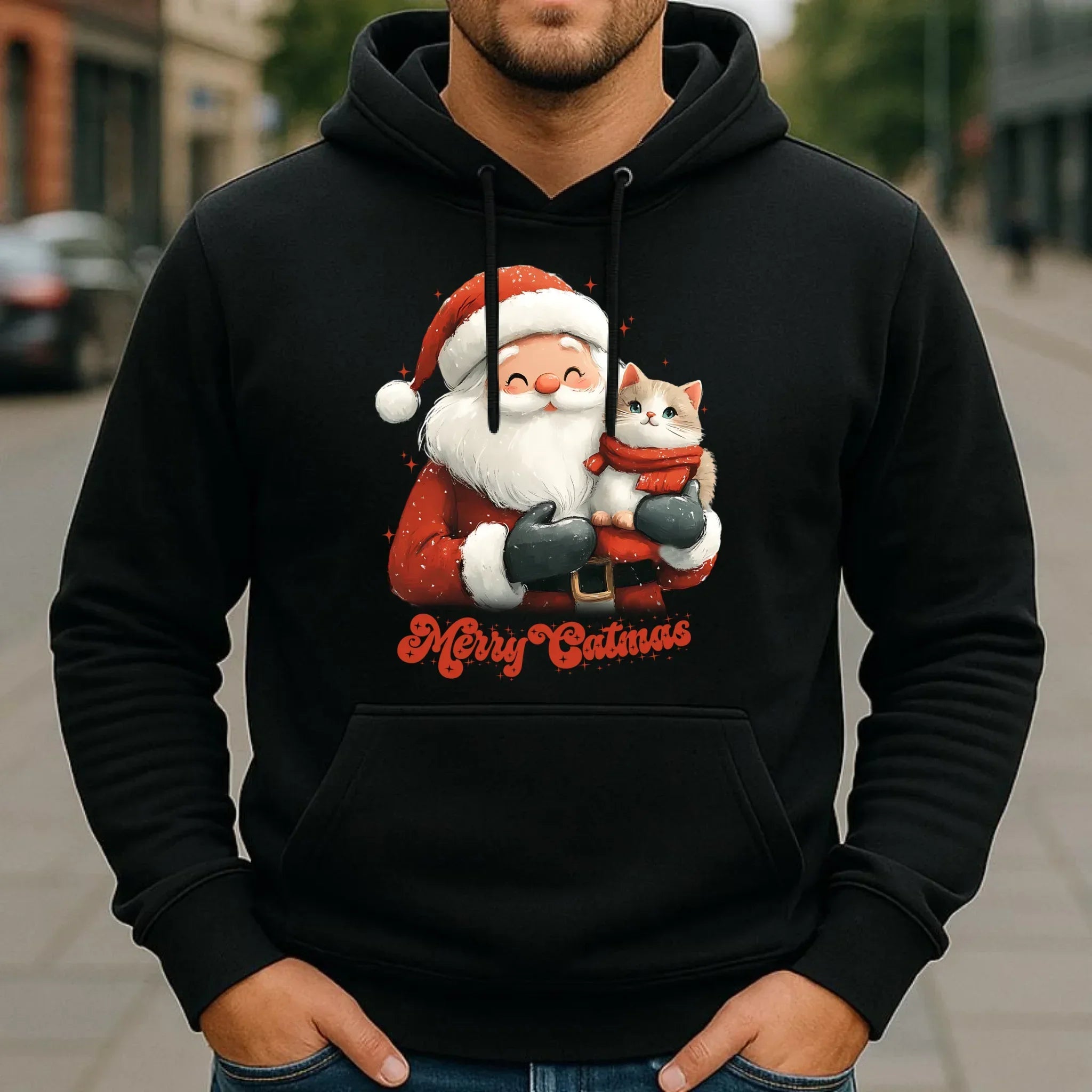 Bluza męska z kapturem świąteczna - Z kotem Merry Catmas BN38 - StoryCups.pl