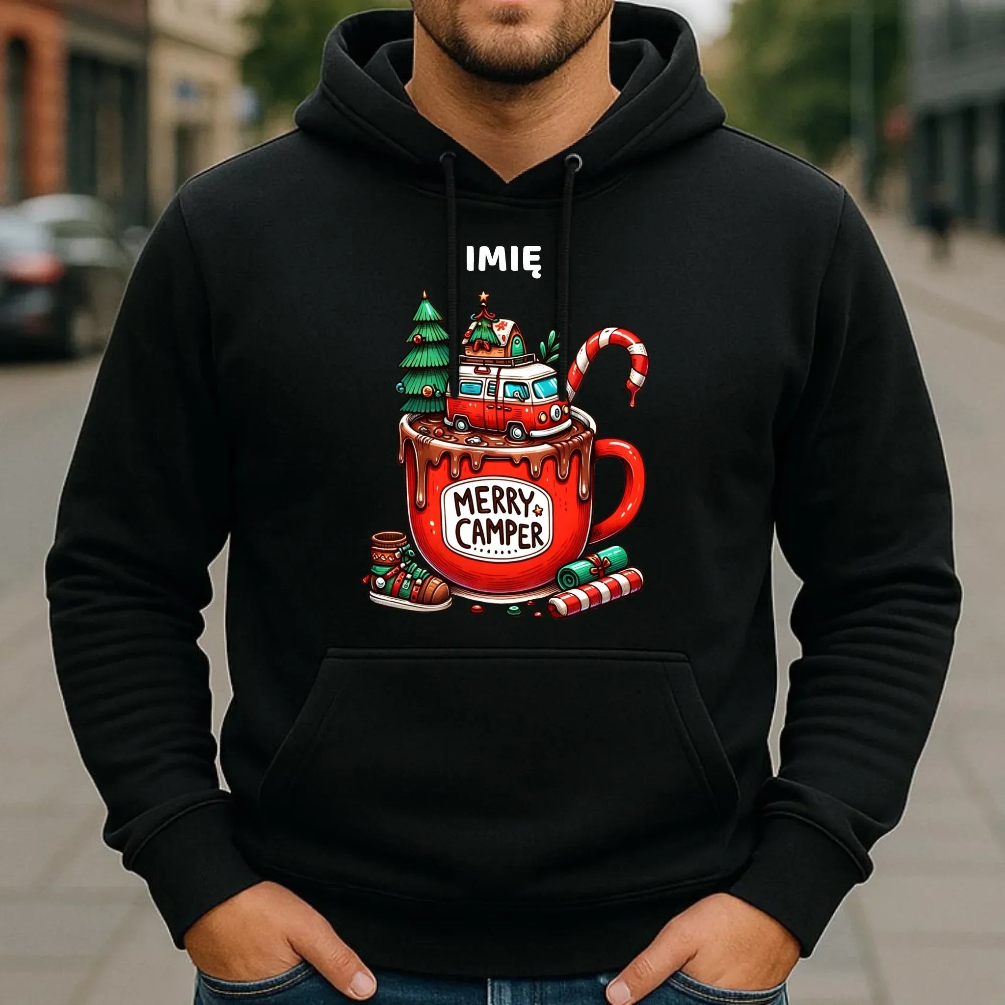 Bluza męska z kapturem świąteczna - Kamper Merry Camper - personalizowana BN43 - StoryCups.pl