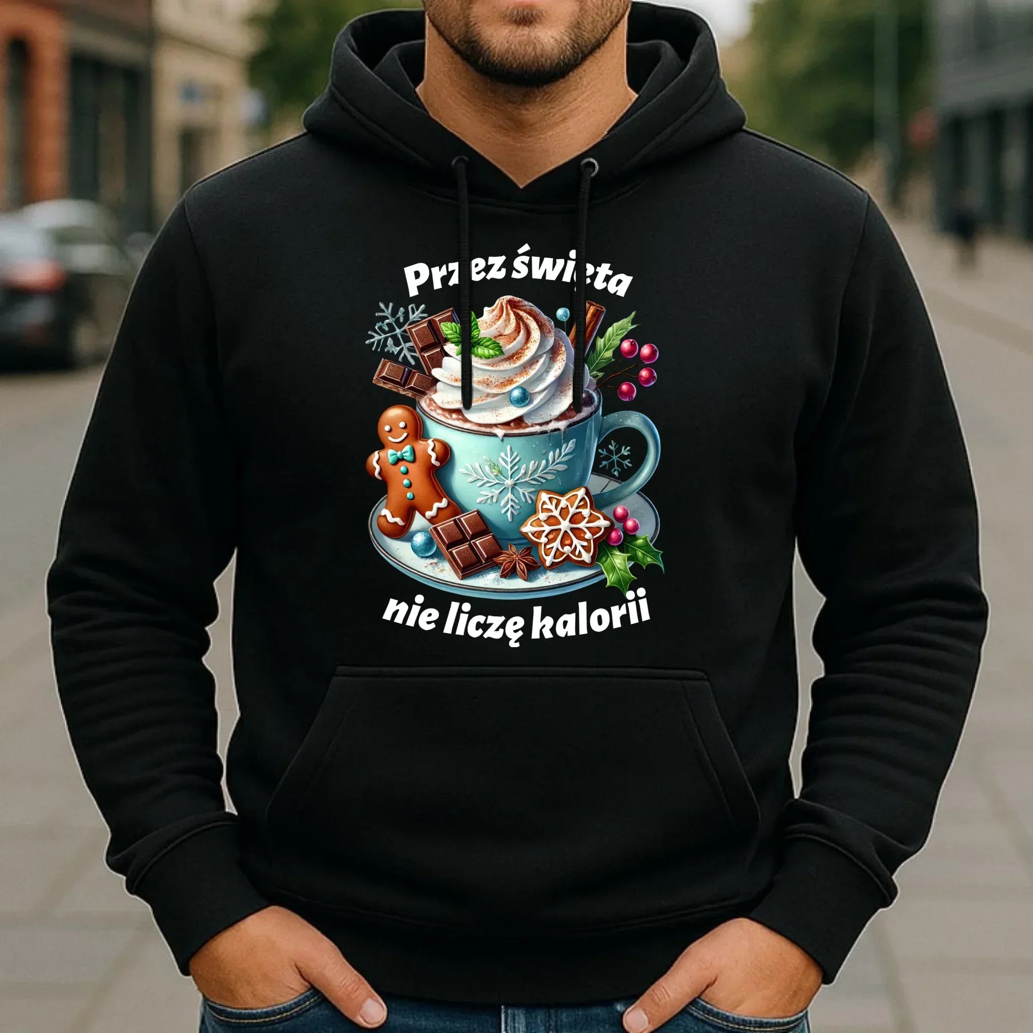 Bluza męska z kapturem świąteczna - Przez święta nie liczę kalorii BN31 - StoryCups.pl