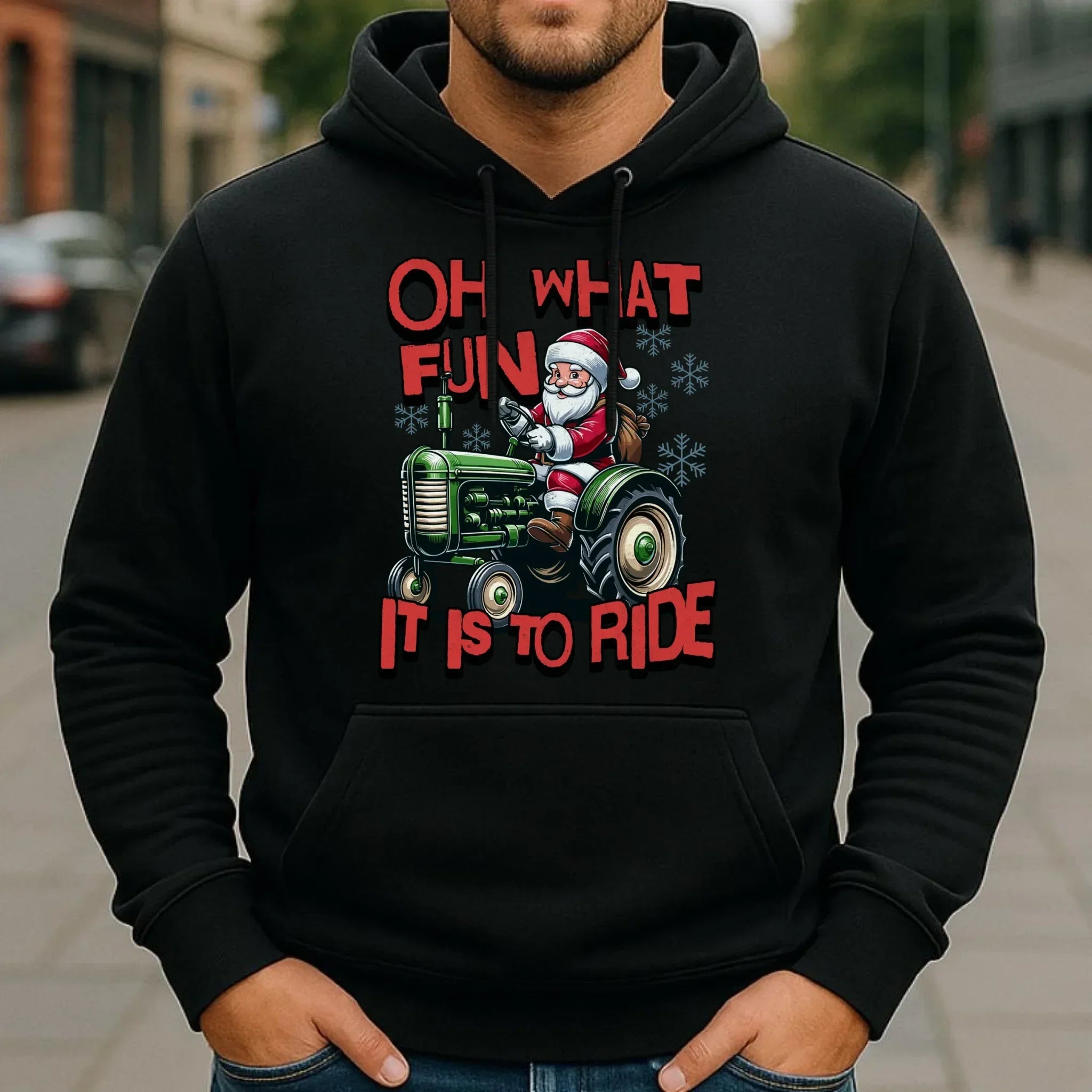 Bluza męska z kapturem świąteczna - Mikołaj na traktorze - Oh what fun BN48 - StoryCups.pl