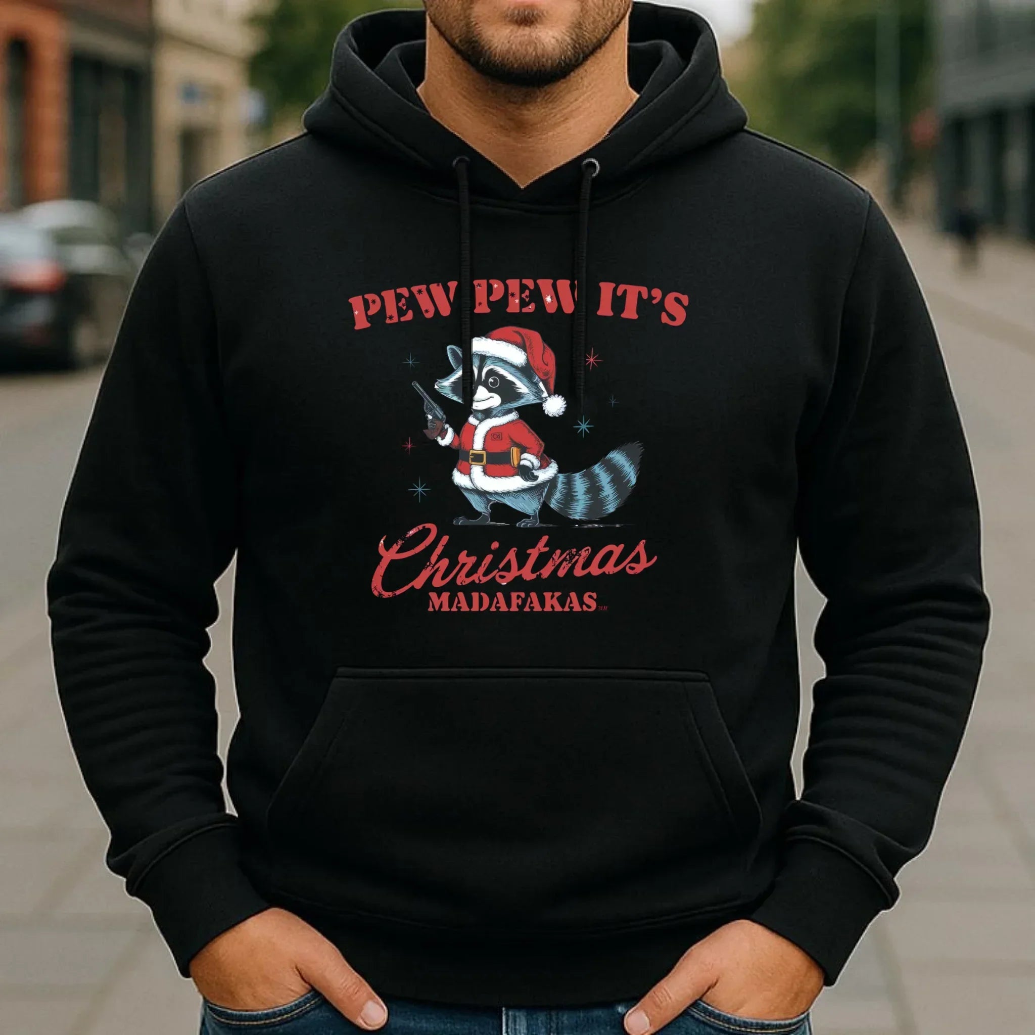 Bluza męska z kapturem świąteczna - Pew pew it's Christmas BN60