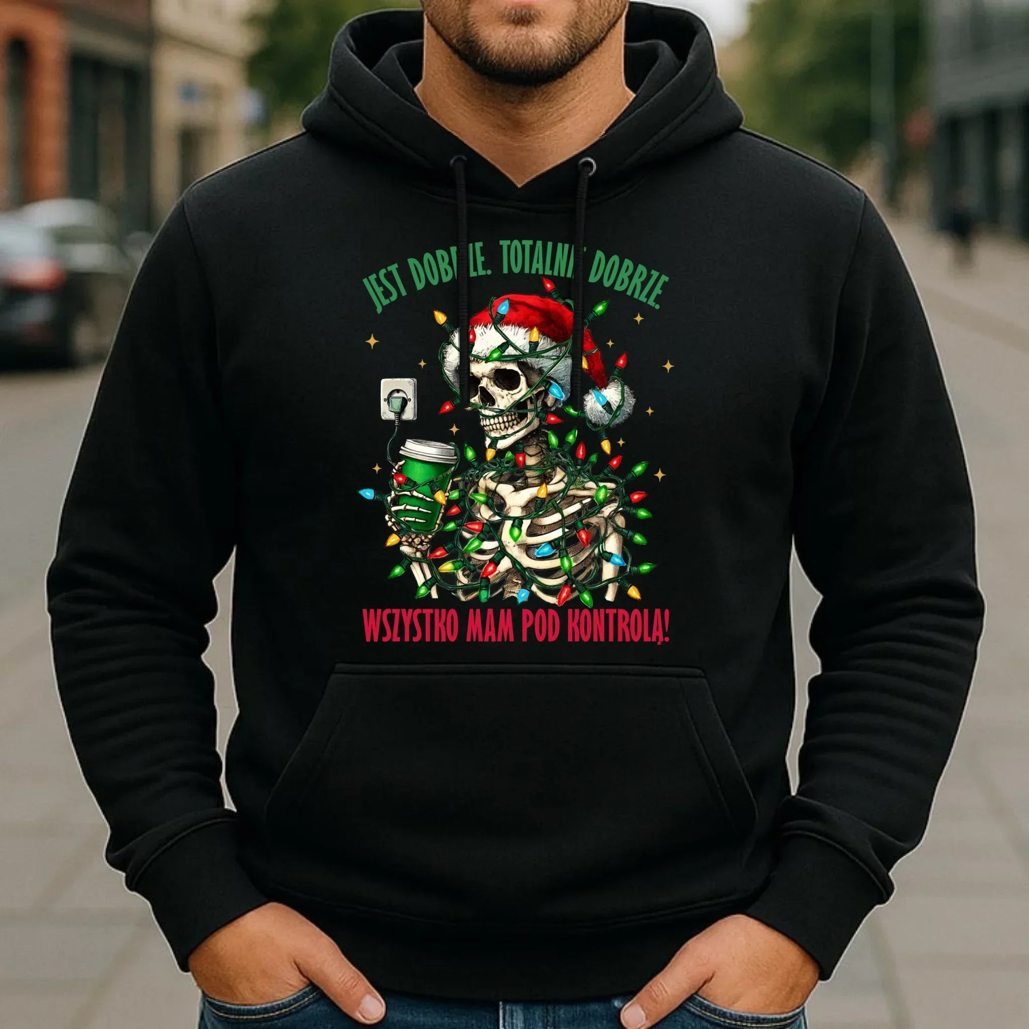 Bluza męska z kapturem świąteczna - Jest dobrze Wszystko mam pod kontrolą BN55 - StoryCups.pl