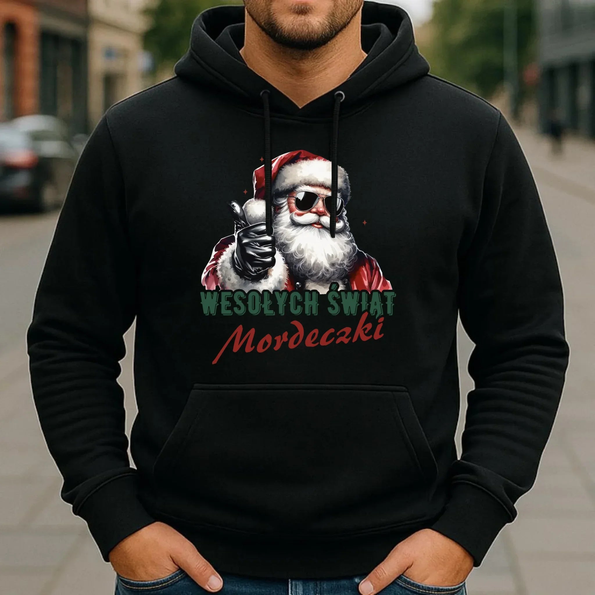 Bluza męska z kapturem świąteczna - Mikołaj Wesołych Świąt mordeczki BN65 - StoryCups.pl