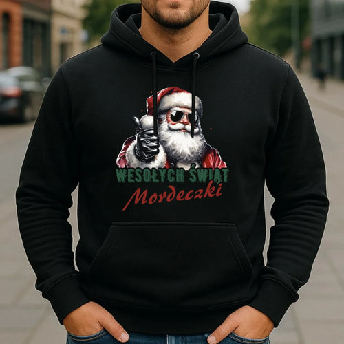 Bluza męska z kapturem świąteczna - Mikołaj Wesołych Świąt mordeczki BN65 - StoryCups.pl