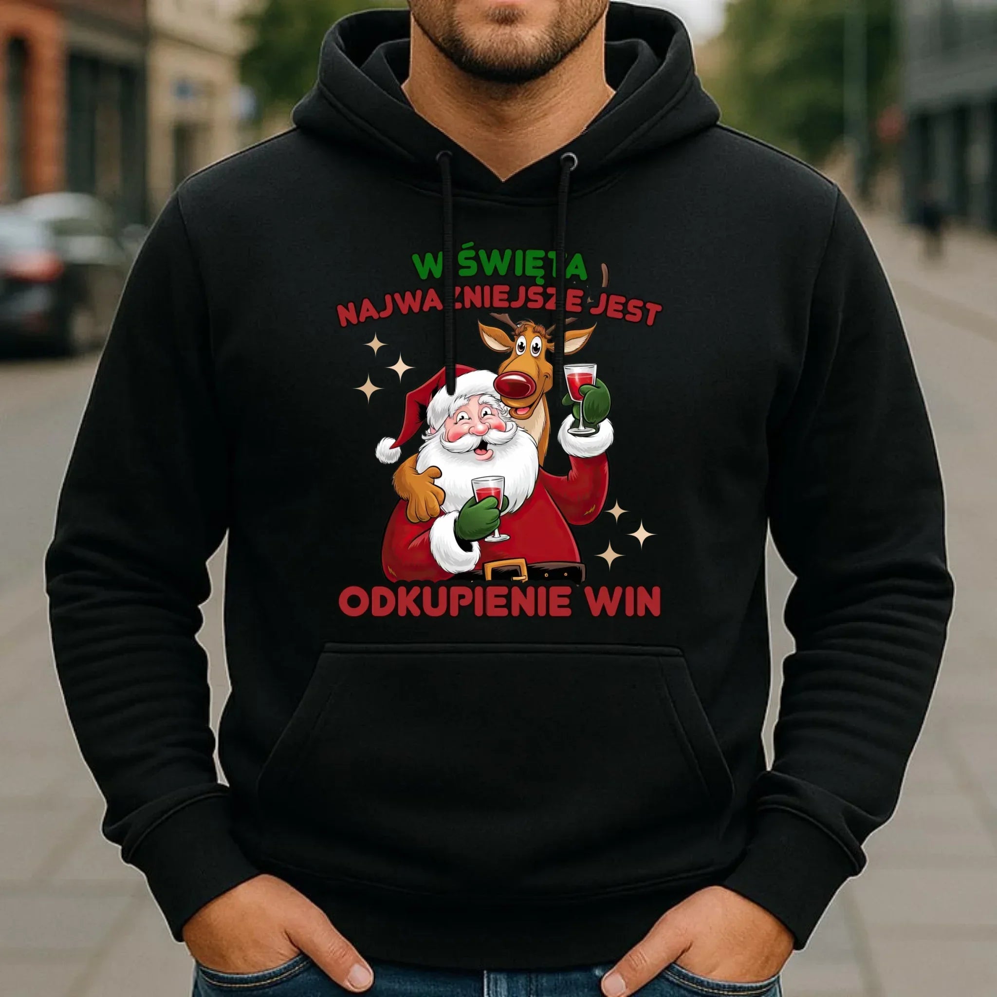 Bluza męska z kapturem świąteczna - W święta najważniejsze jest odkupienie win BN73 - StoryCups.pl