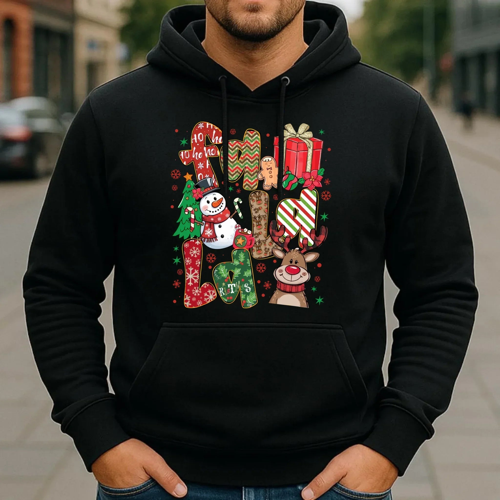 Bluza męska z kapturem świąteczna - Fa la la BN71 - StoryCups.pl