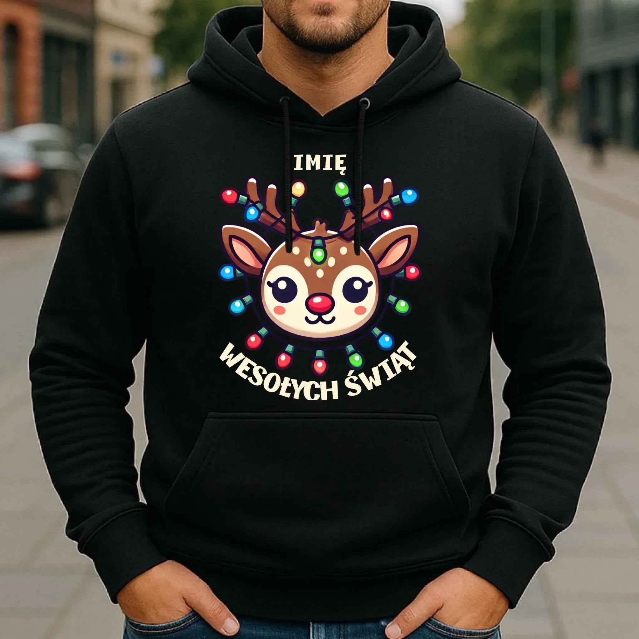 Bluza męska z kapturem świąteczna - Renifer Wesołych Świąt - personalizowana BN72