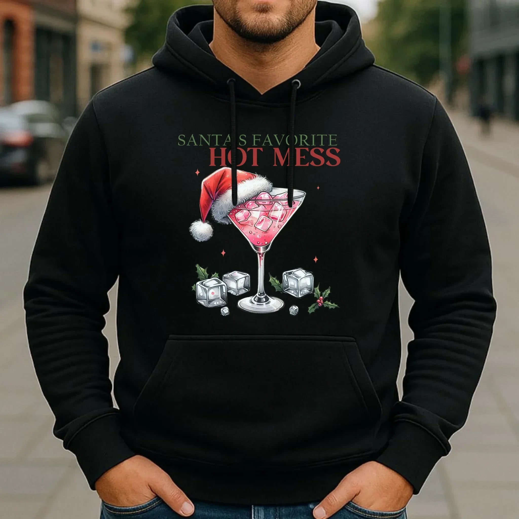 Bluza męska z kapturem świąteczna - Santa's favorite hot mess BN75 - StoryCups.pl