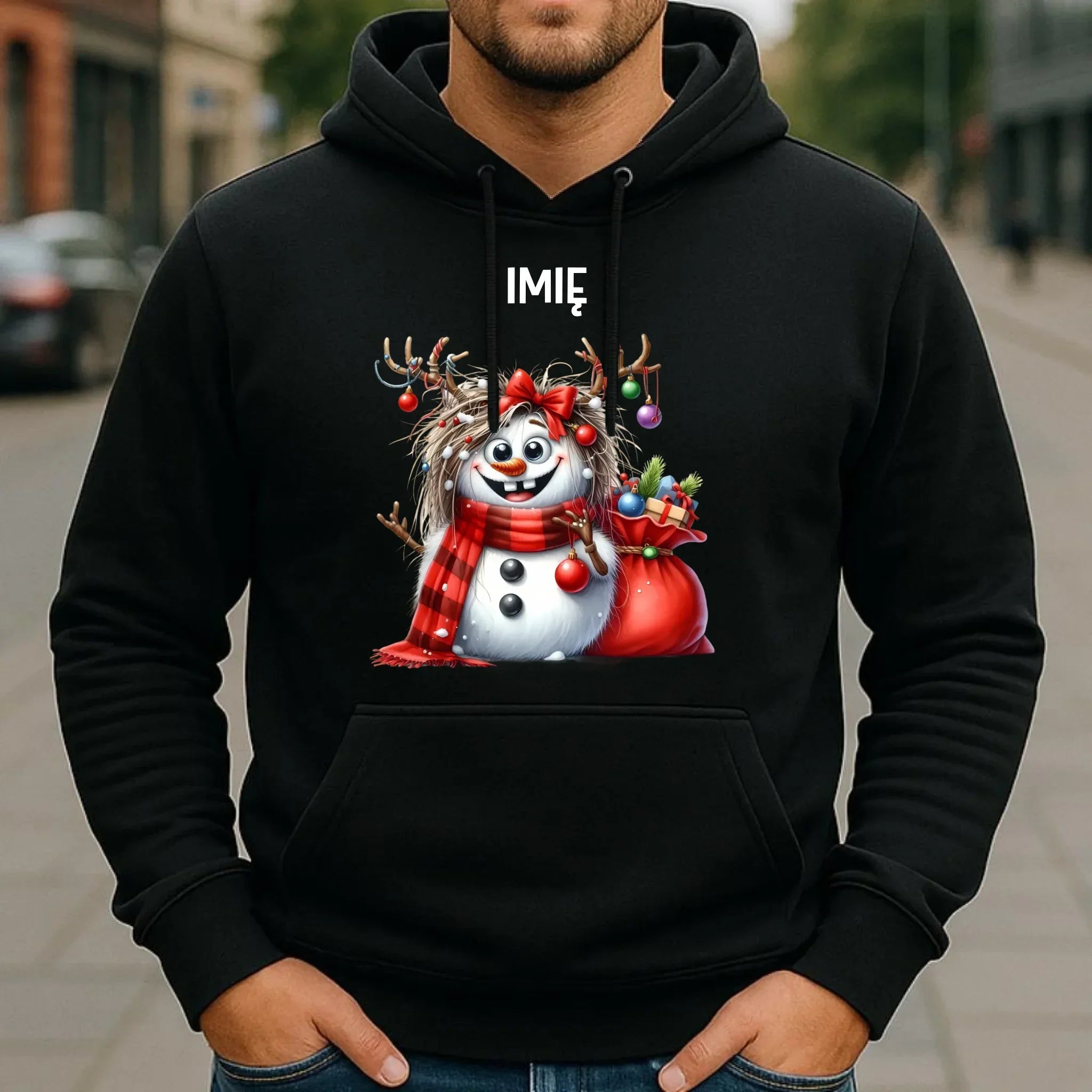 Bluza męska z kapturem świąteczna - Bałwanek - personalizowana BN70 - StoryCups.pl