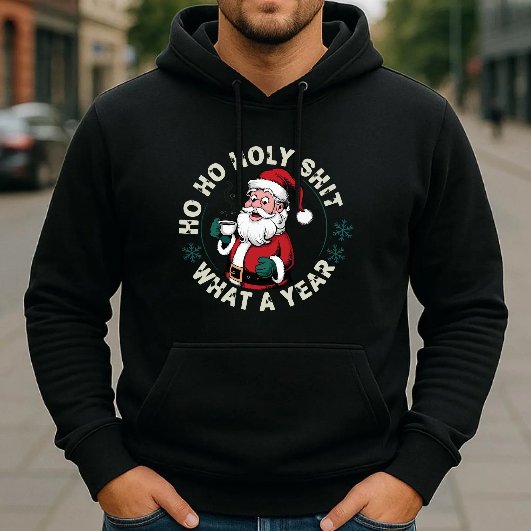 Bluza męska z kapturem świąteczna - Ho ho holy shit what a year BN74 - StoryCups.pl
