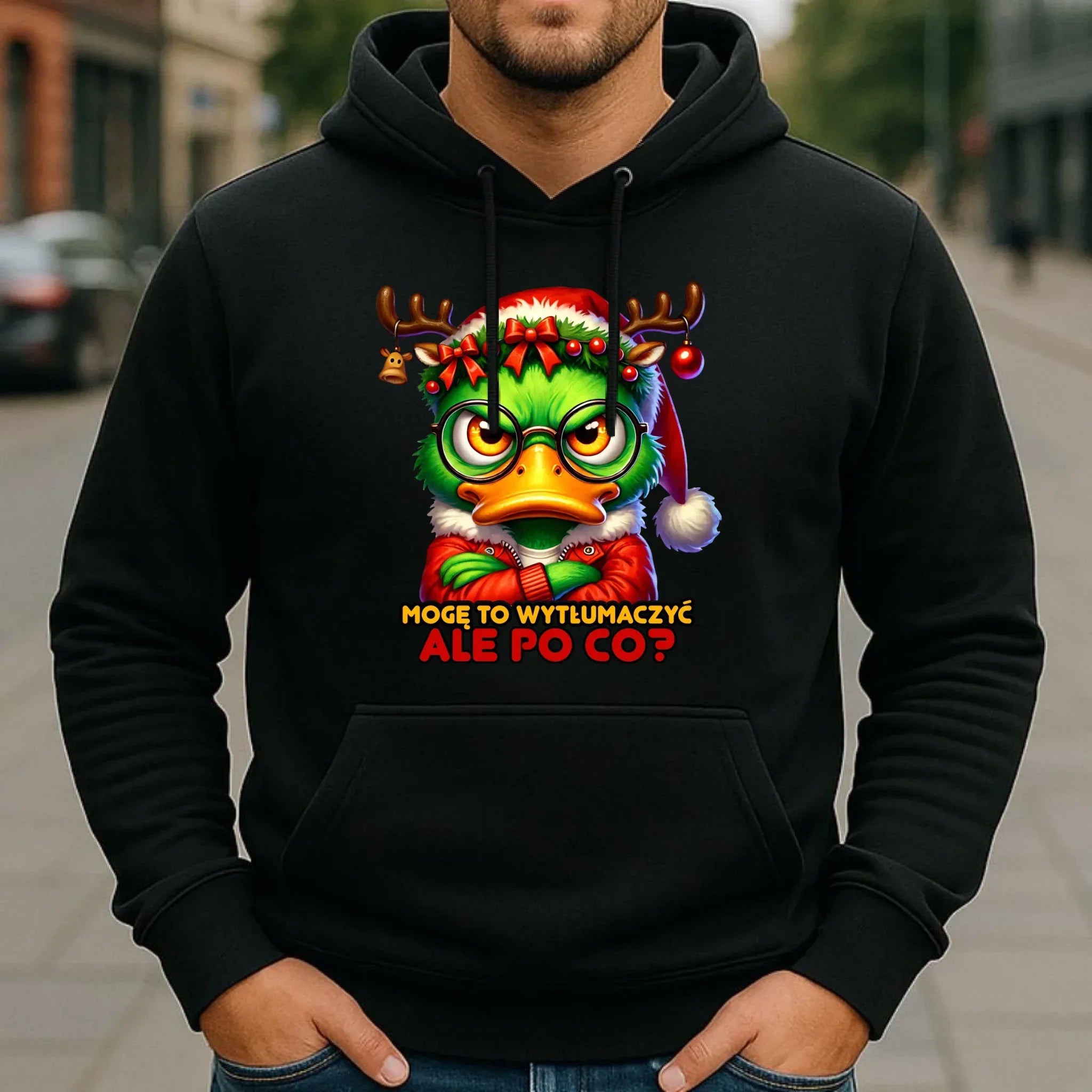 Bluza męska z kapturem świąteczna - Mogę to wytłumaczyć Ale po co? BN77 - StoryCups.pl