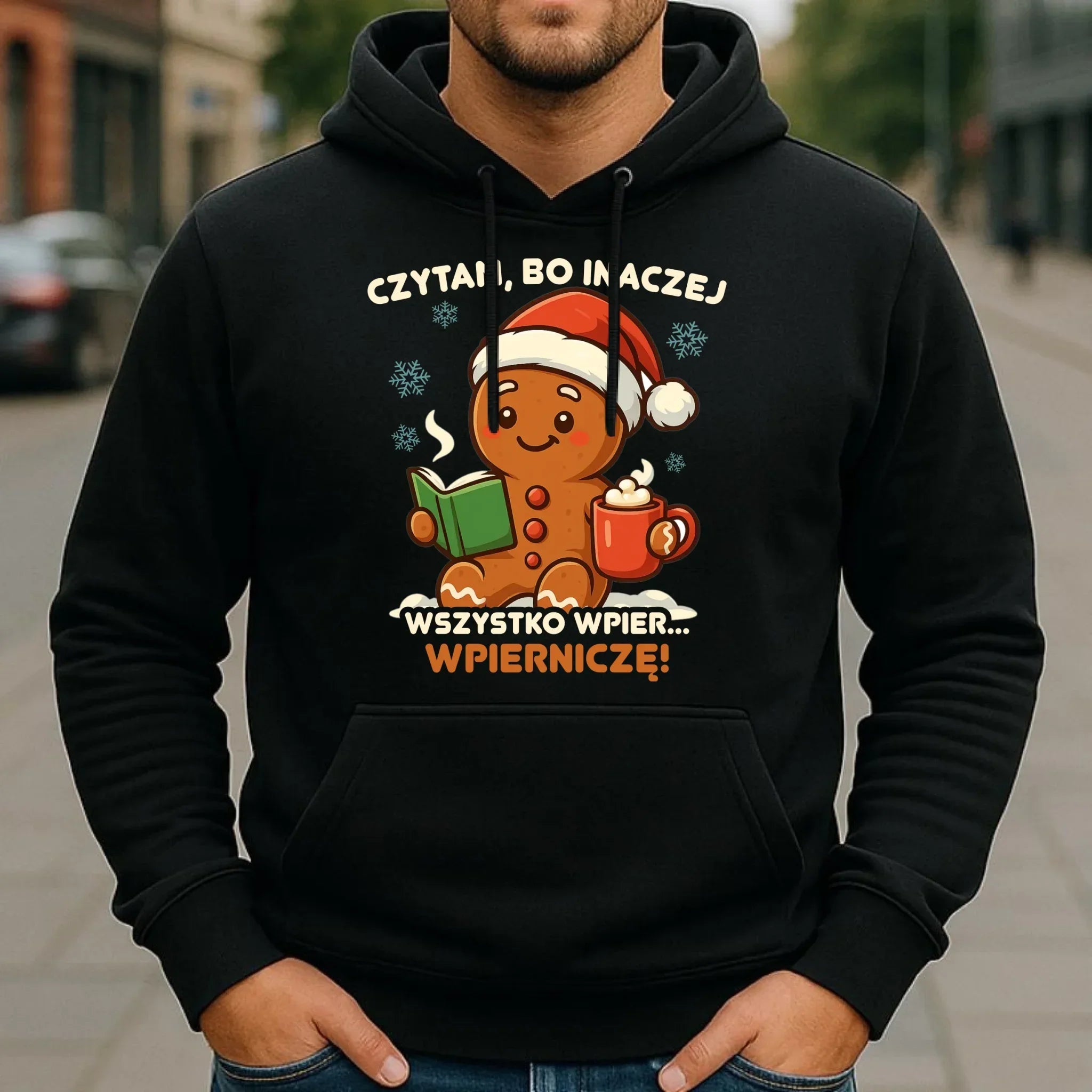 Bluza męska z kapturem świąteczna - Czytam, bo inaczej wszystko wpier... wpierniczę BN79 - StoryCups.pl