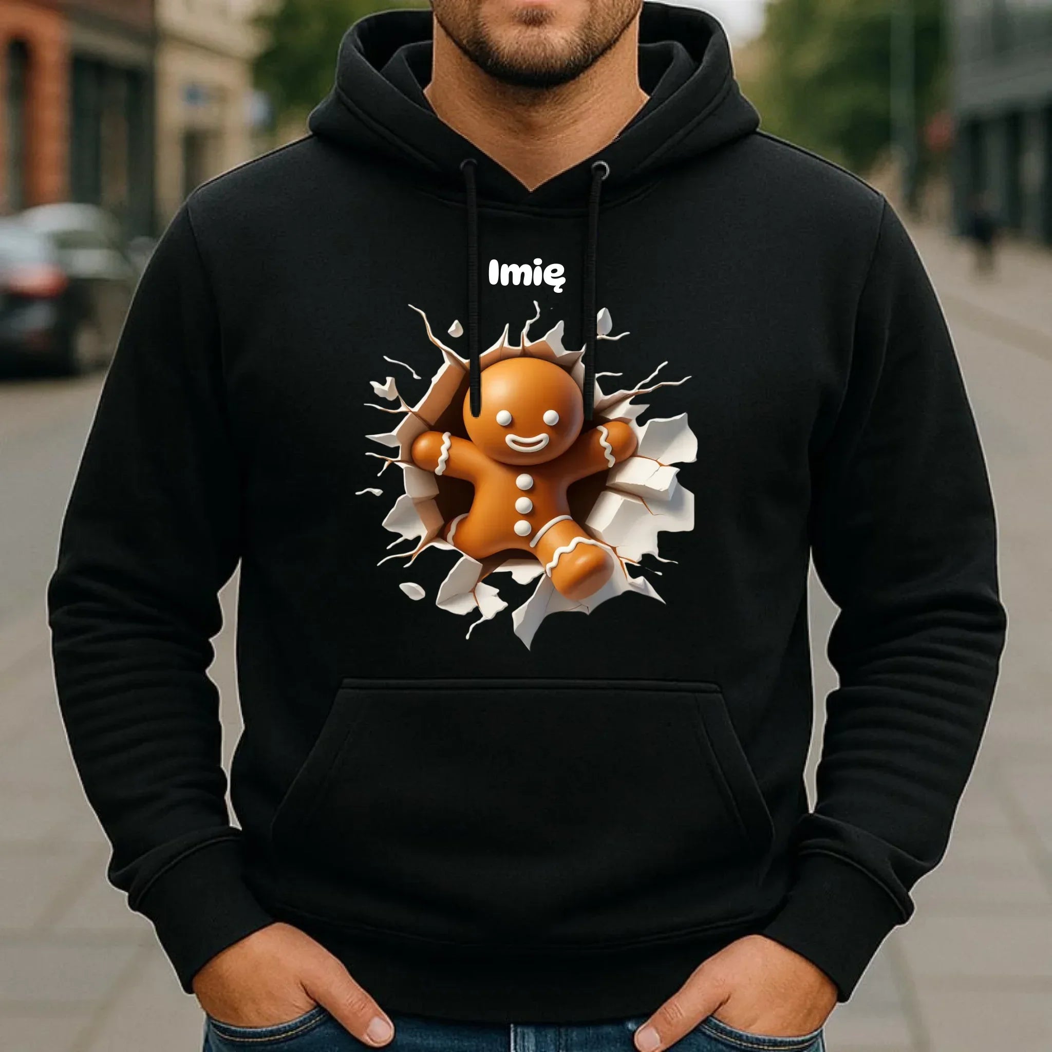 Bluza męska z kapturem świąteczna - Pierniczek 3D - personalizowana BN81 - StoryCups.pl