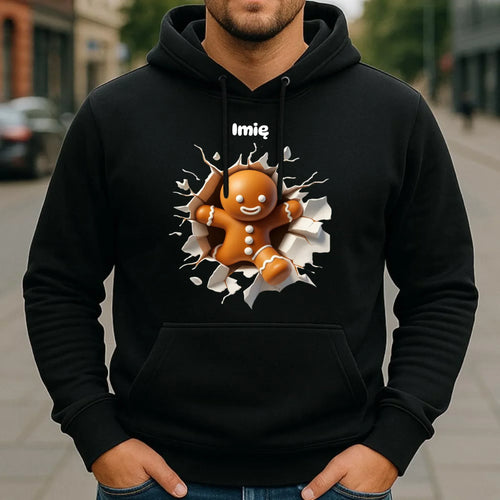 Bluza męska z kapturem świąteczna - Pierniczek 3D - personalizowana BN81 - StoryCups.pl