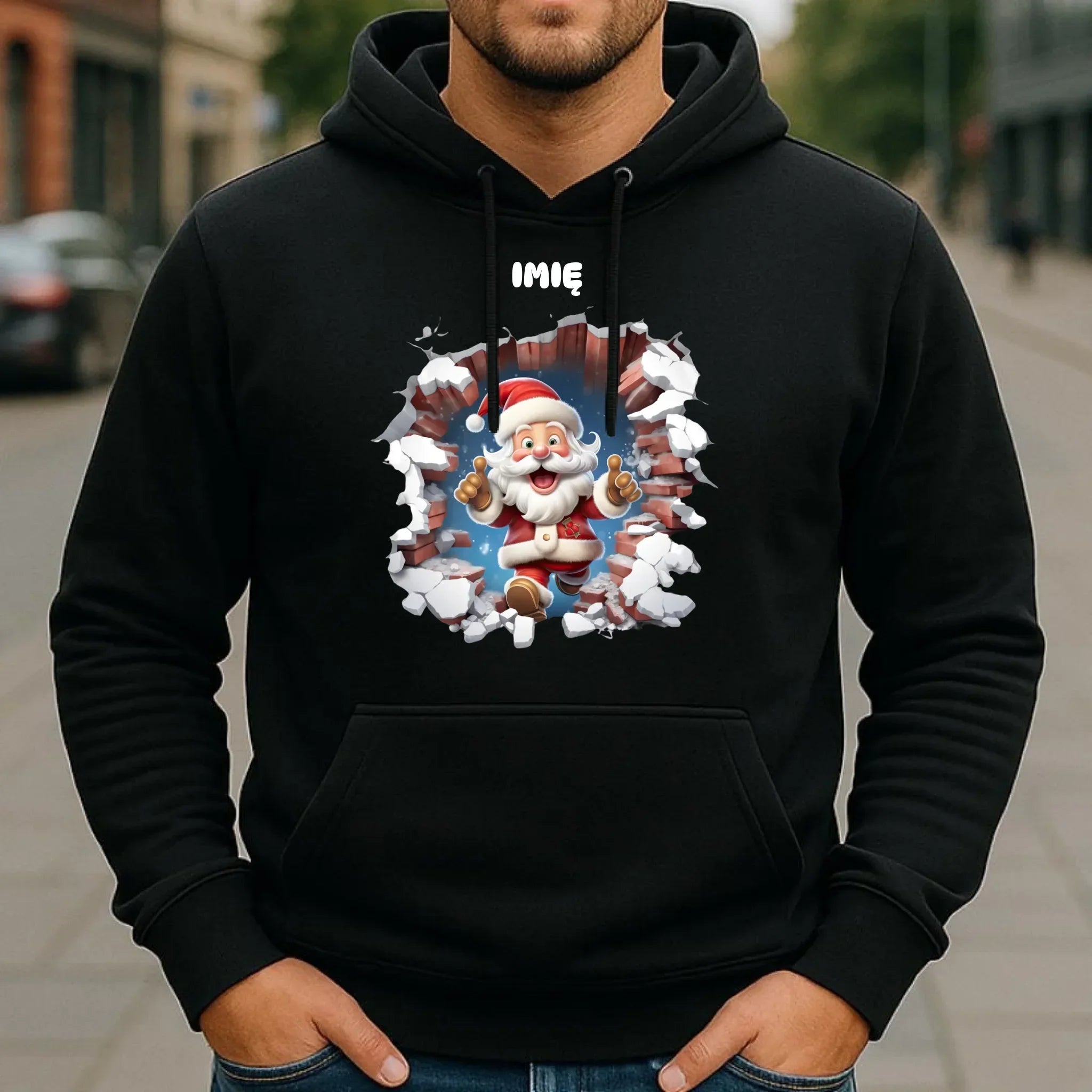 Bluza męska z kapturem świąteczna - Mikołaj 3D - personalizowana BN83 - StoryCups.pl