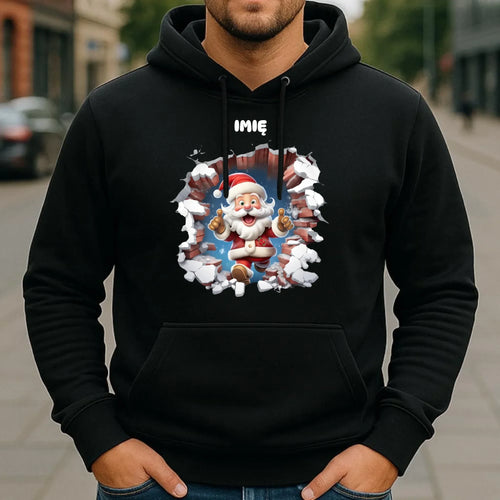 Bluza męska z kapturem świąteczna - Mikołaj 3D - personalizowana BN83 - StoryCups.pl