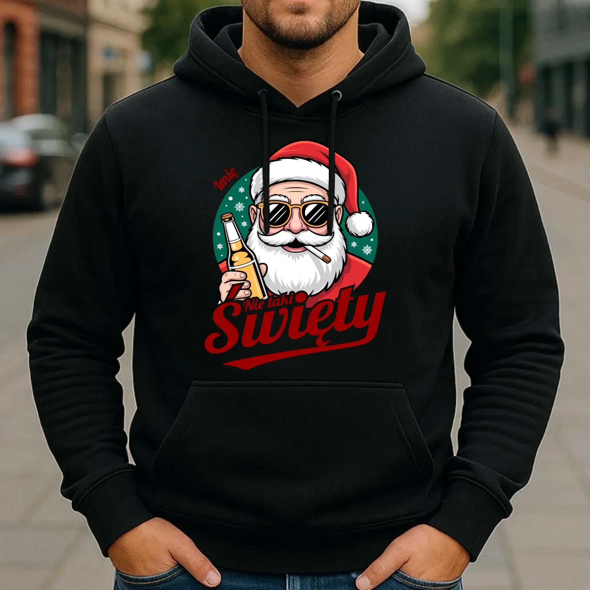 Bluza męska z kapturem świąteczna - Mikołaj nie taki święty - personalizowana BN80 - StoryCups.pl
