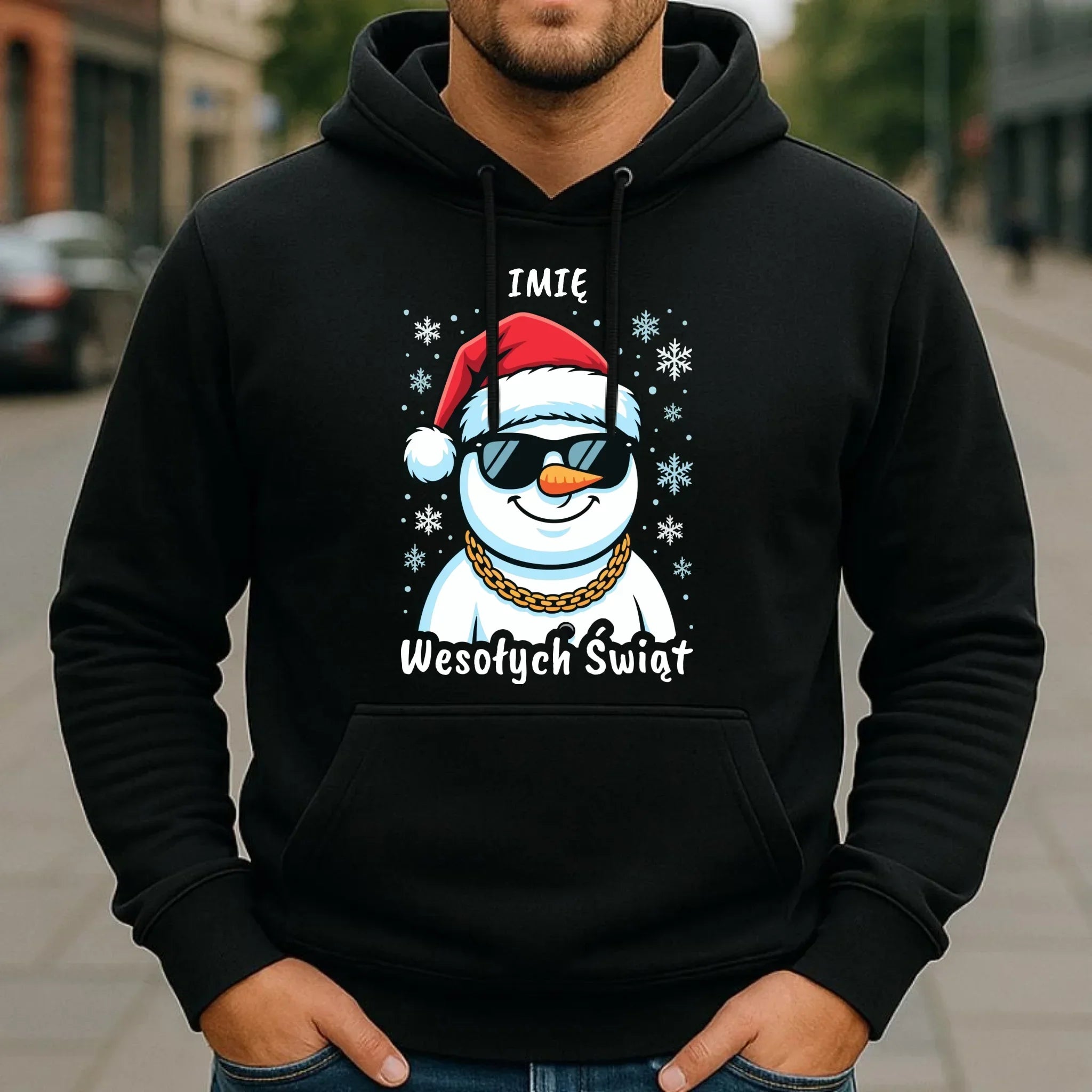 Bluza damska z kapturem świąteczna - Wesoły bałwan Wesołych Świąt - personalizowana BN82 - StoryCups.pl