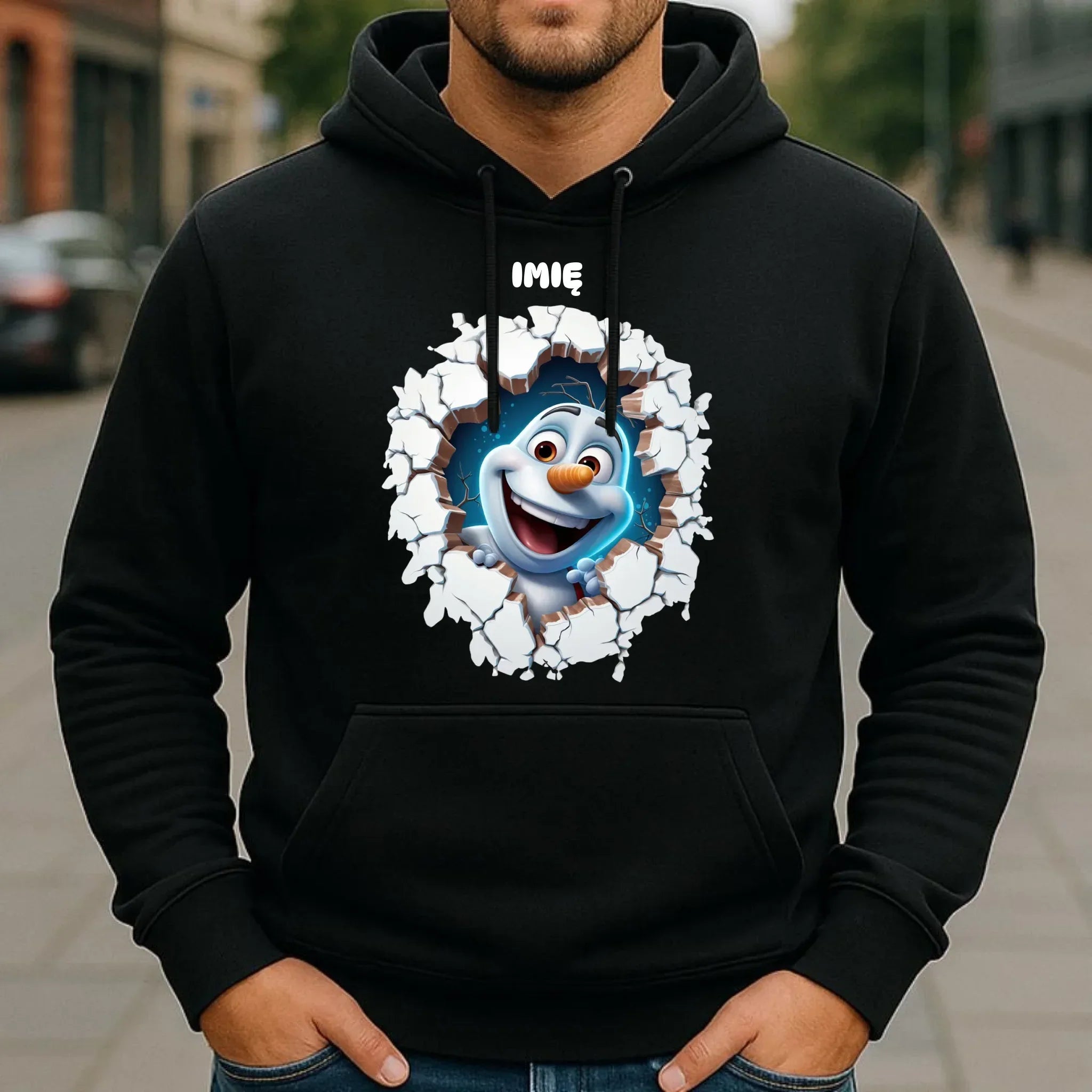 Bluza męska z kapturem świąteczna - Bałwan 3D - personalizowana BN84 - StoryCups.pl